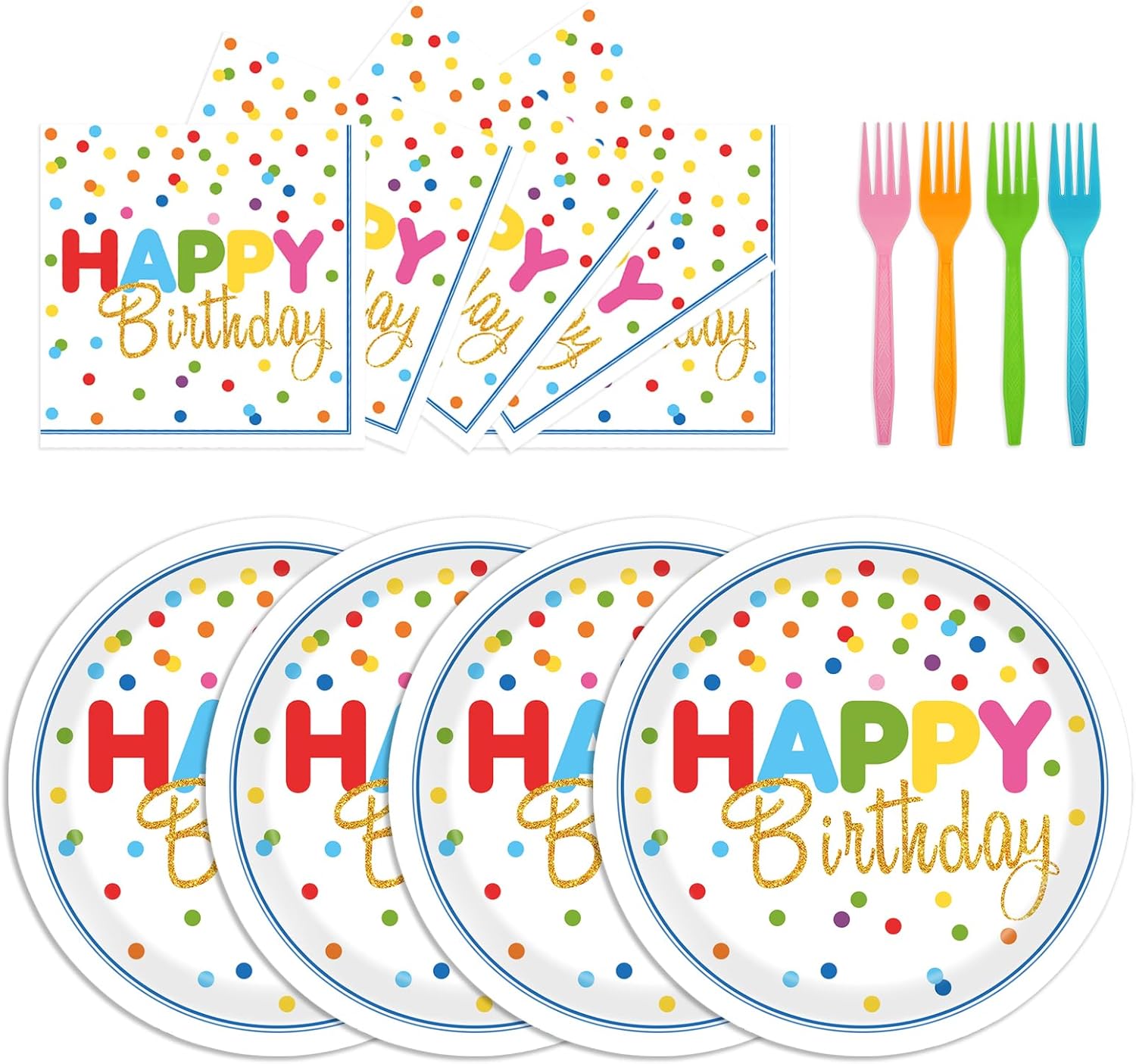 72Pcs Colorful Polka Dot Birthday Plates Napkins Set