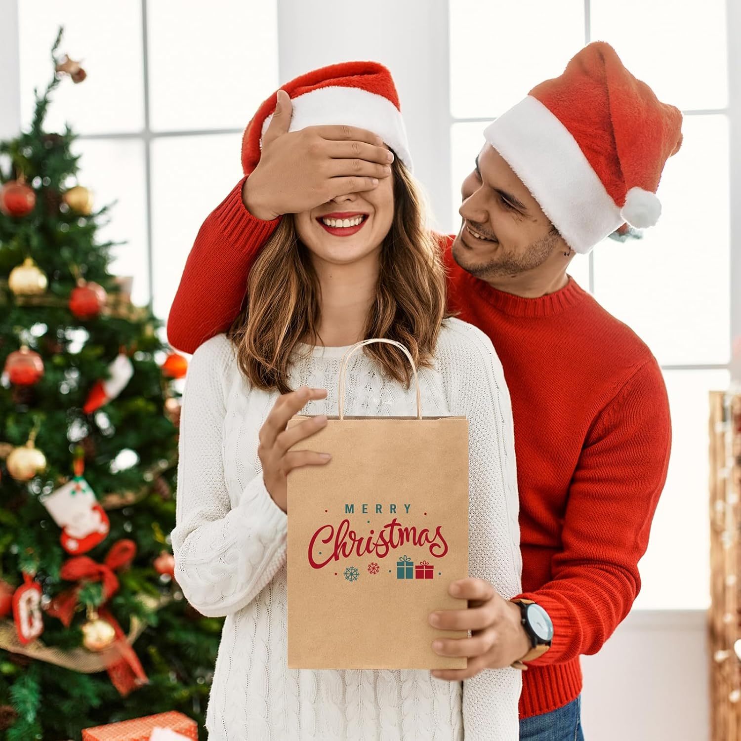 GSSUSA 100 Pack Brown Paper Bags with Handles Gift Wrapping