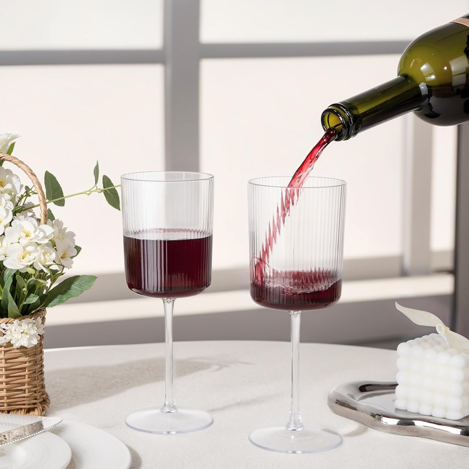 Ciaell 12PCS Plastic Ribbed Wine Glasses with Stem