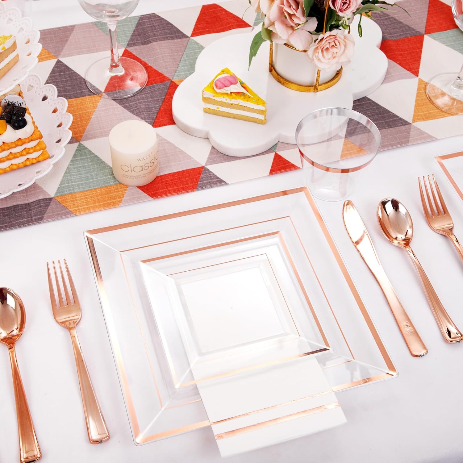 Festiva 350Pcs Rose Gold Plastic Plates Set for 50 Guests