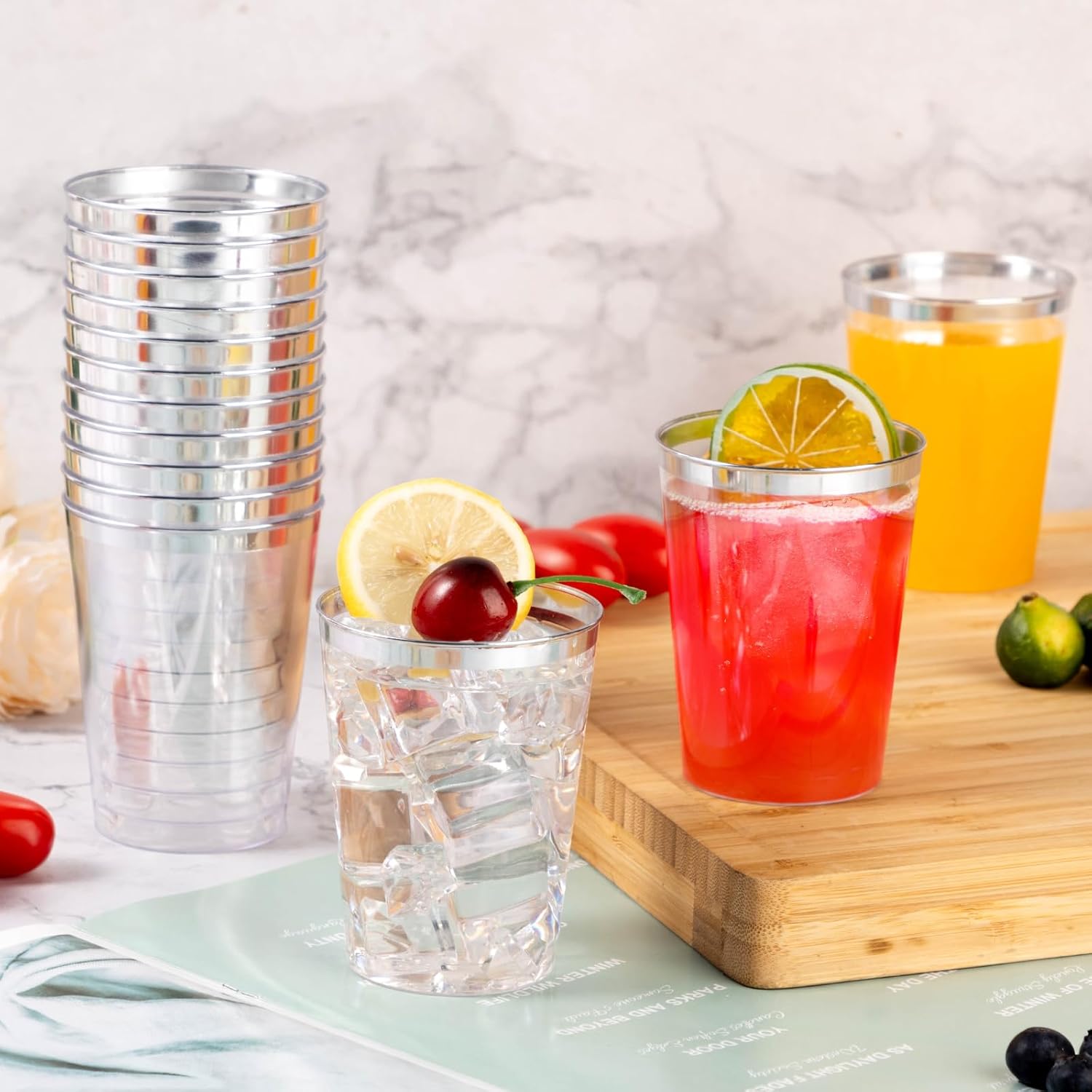 Goodluck 50PCS 10oz Silver Plastic Cups for Parties and Events