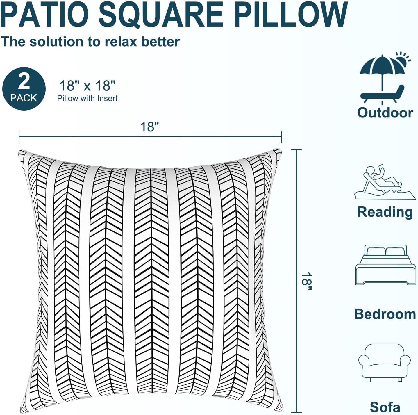 Pack of 2 Durable Herringbone Outdoor Pillow