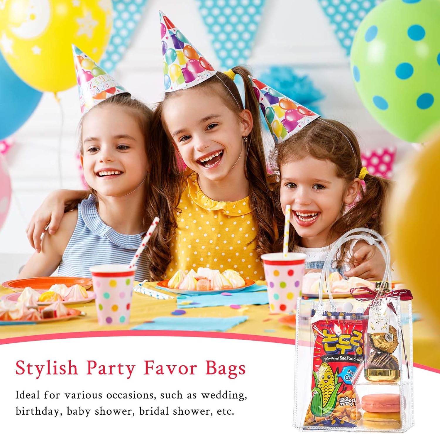 Mauproy 50 Pack Clear Gift Bags with Handles