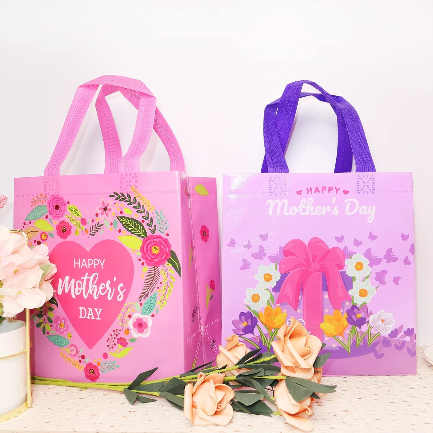 HADDIY Mothers Day Tote Gift Bags 16 Pcs Floral Design