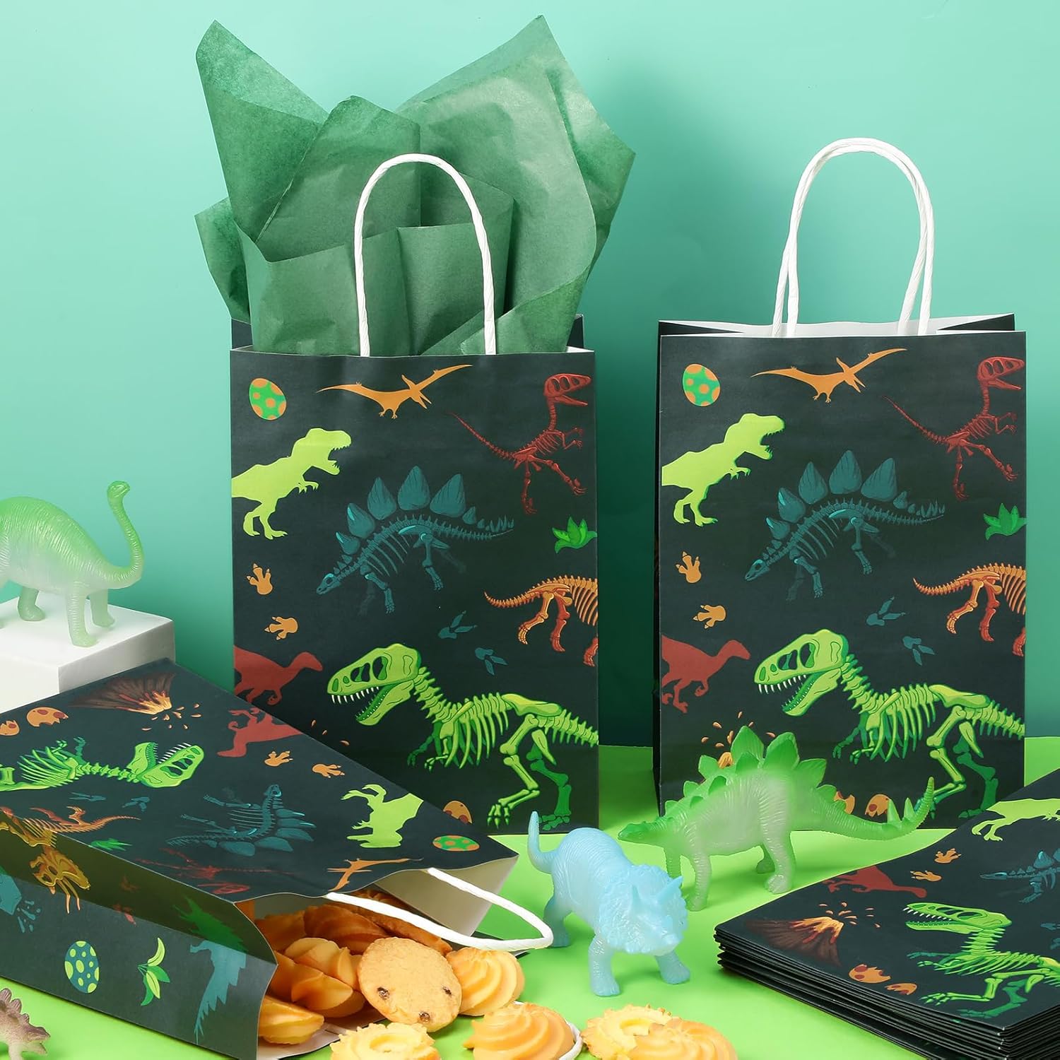 Capoda Dinosaur Gift Bags with Tissue Paper 16 Pcs