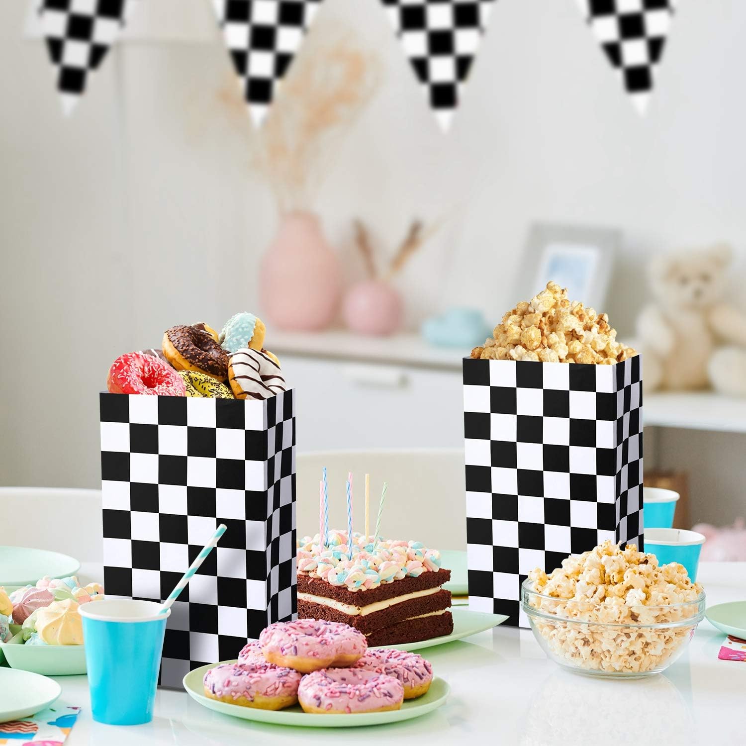 28 Pack Checkered Racing Treat Bags for Birthday Parties