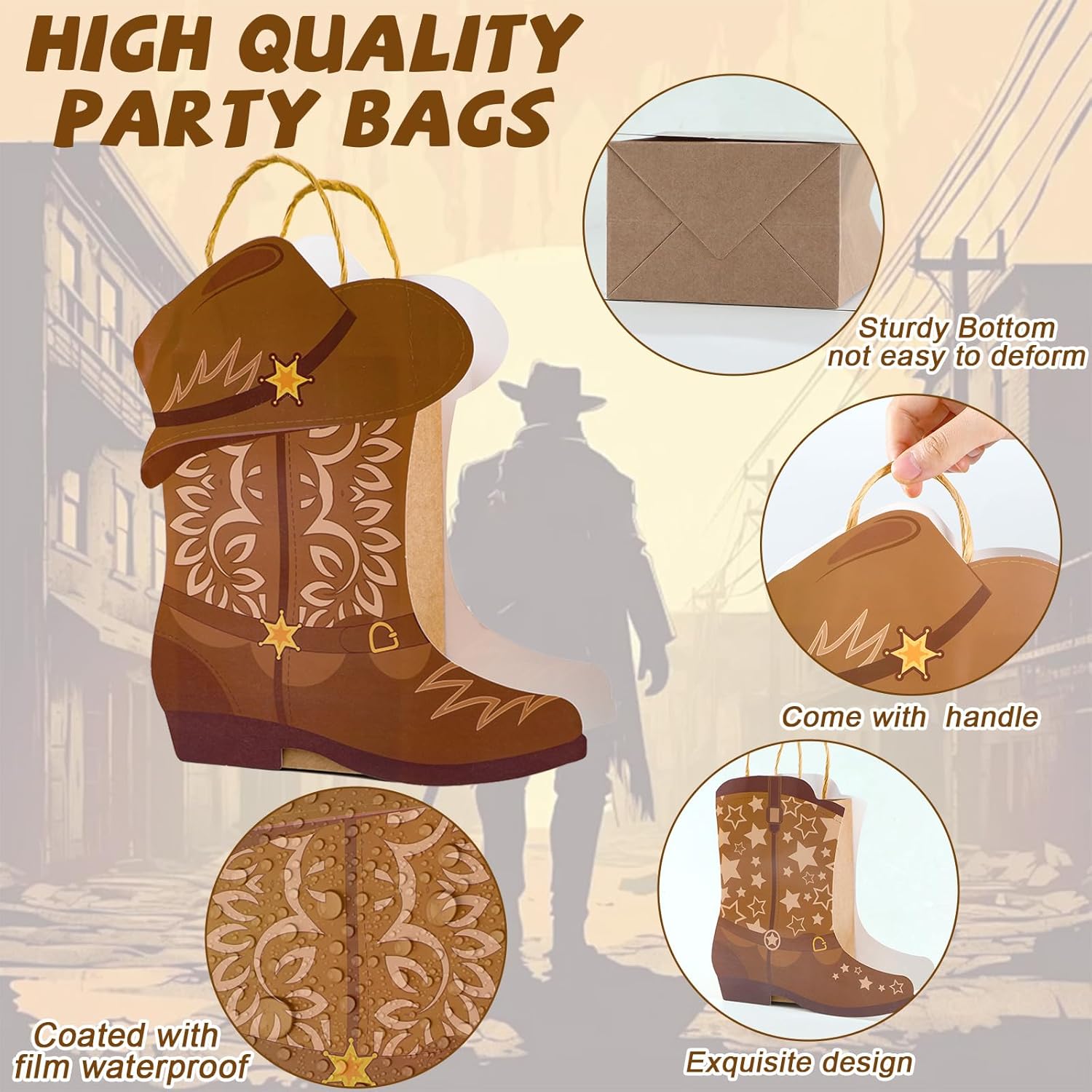 24Pcs Western Cowboy Boot Gift Bags with Handles for Parties