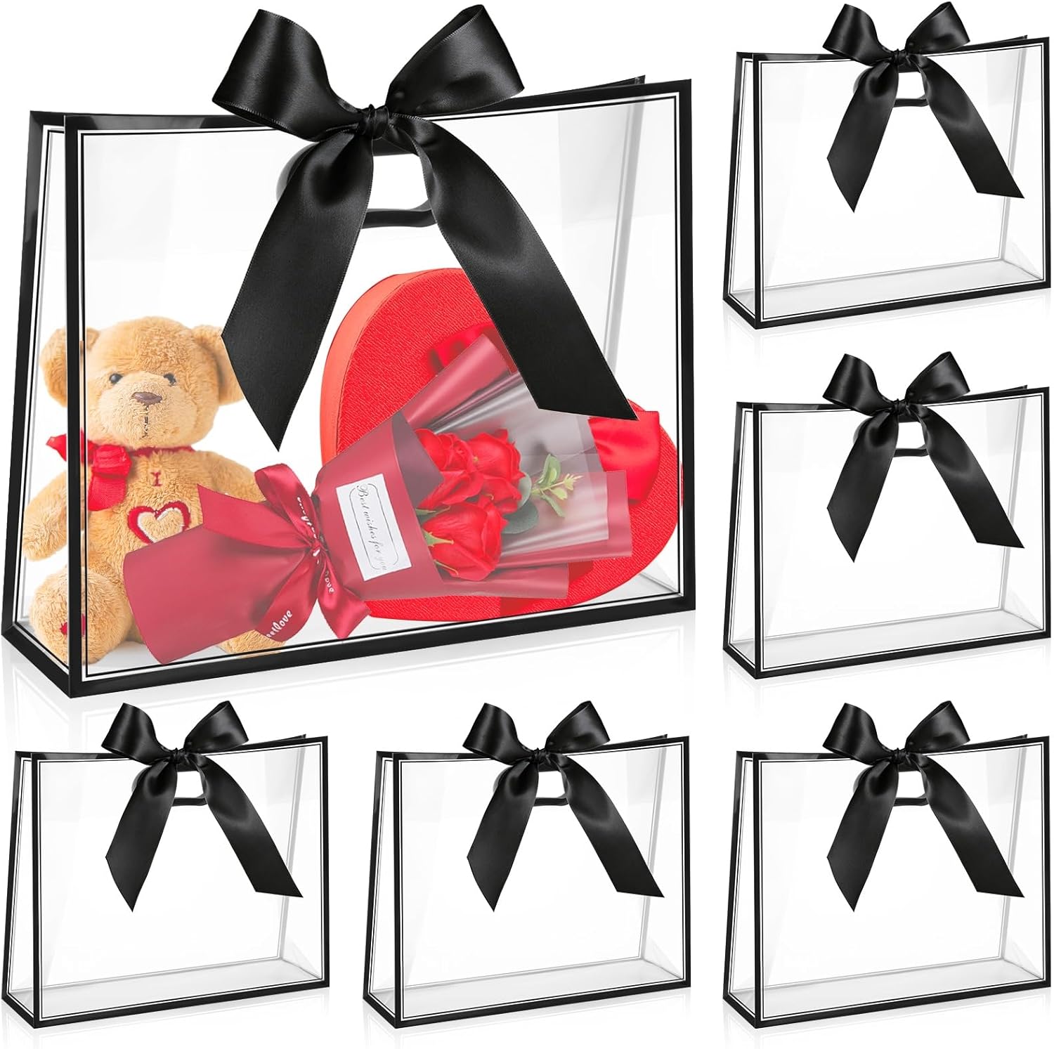 Aliceset 12 Pcs Clear Plastic Gift Bags with Handles Reusable
