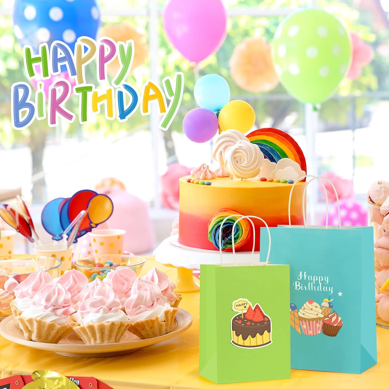 BagDream 24PCS Small Rainbow Party Favor Bags with Handles