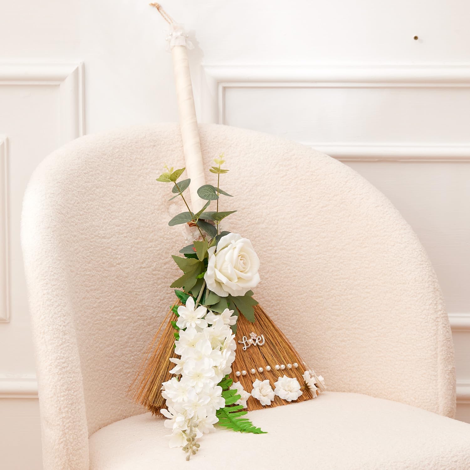 Yiytrees Wedding Broom DIY Kit with Artificial Roses and Ribbons