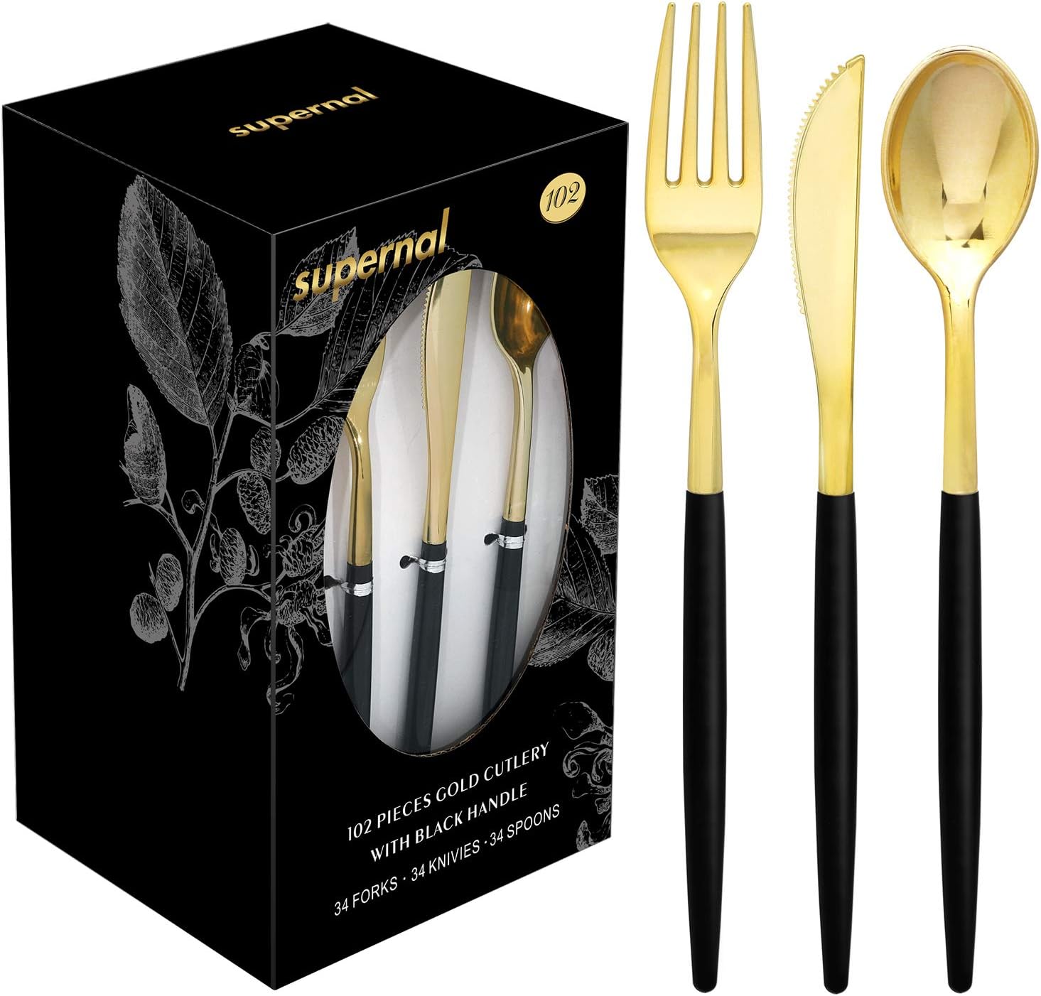 Supernal 102pcs Gold Plastic Cutlery Set