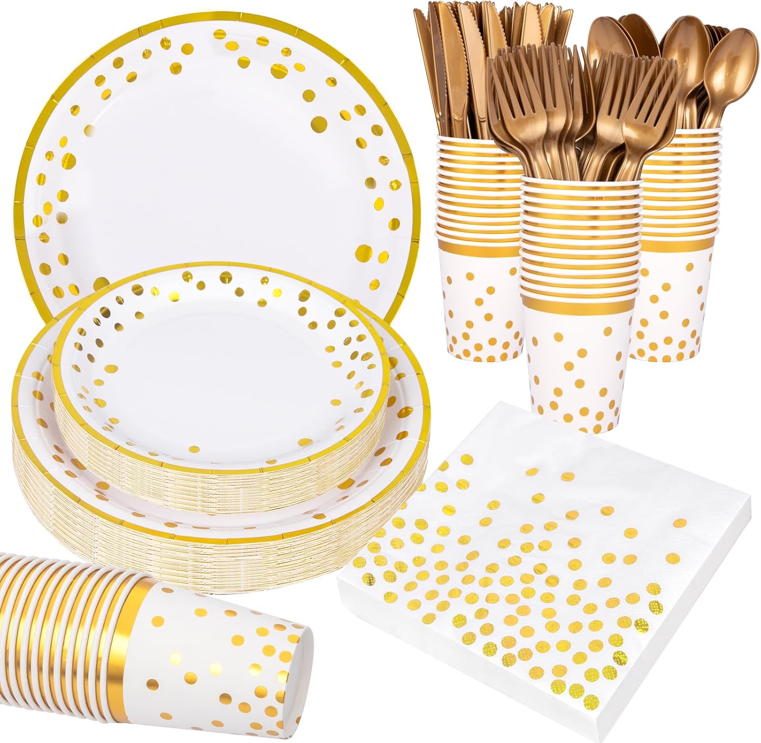 Supernal 350pcs White and Gold Party Supplies for 50 Guests