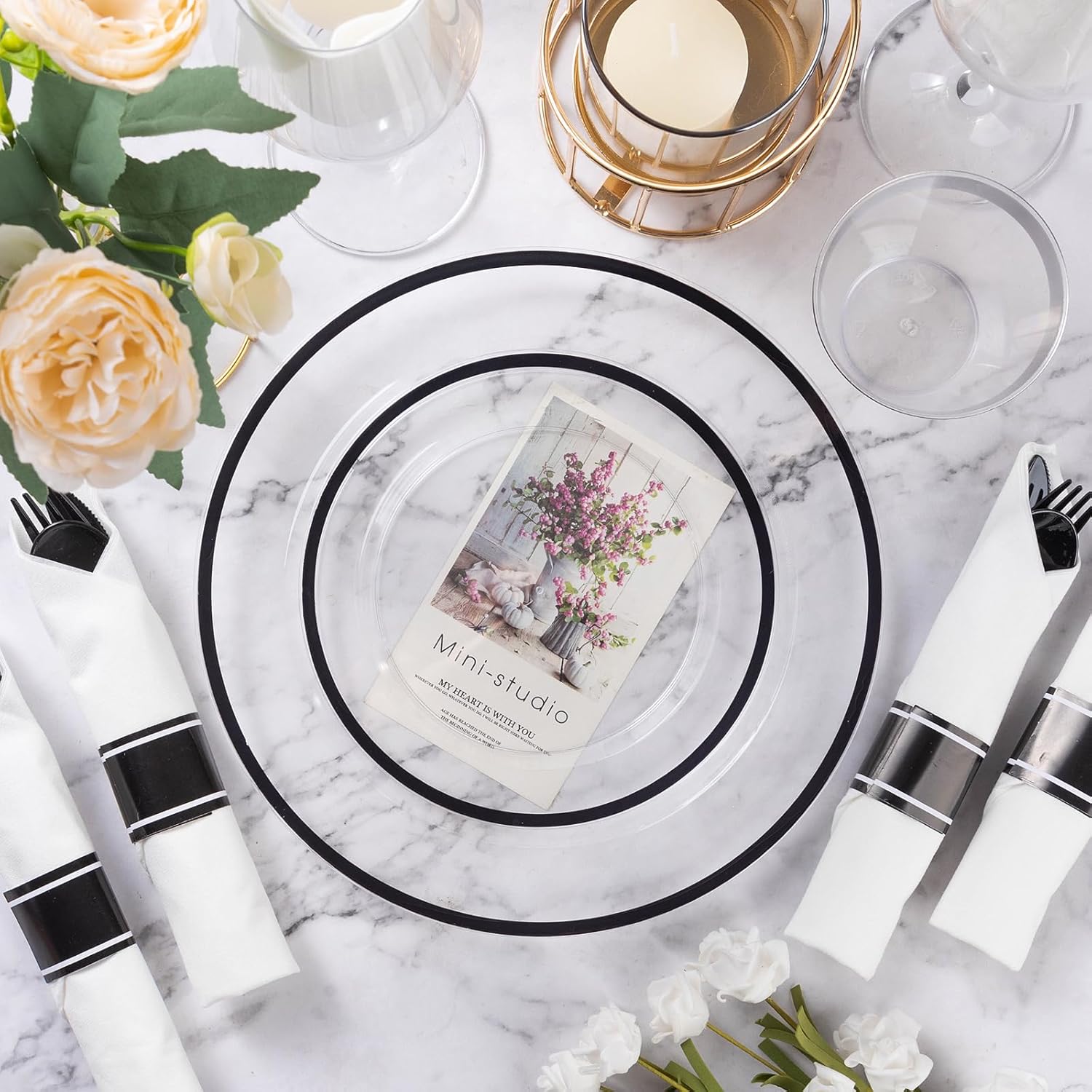 Goodluck 350 Piece Black Plastic Dinnerware Set for 50 Guests