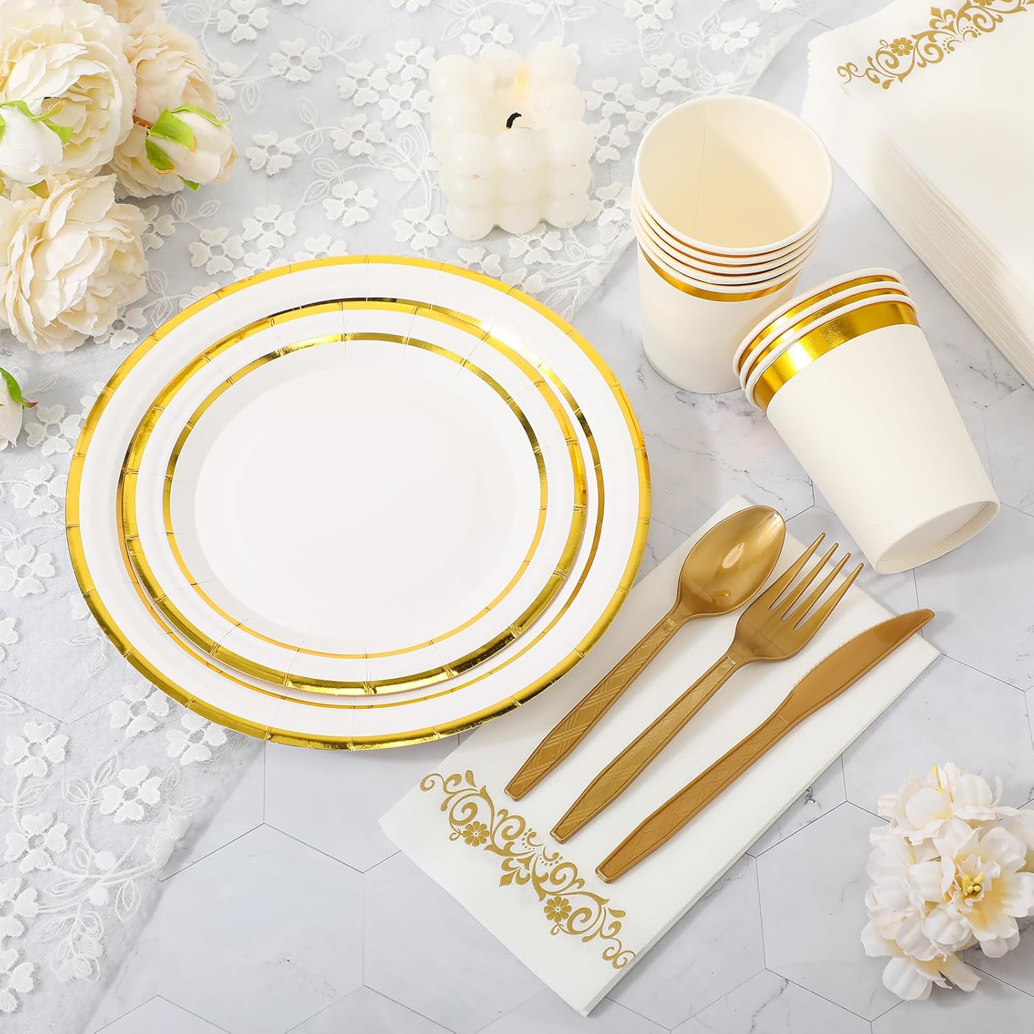 700 Pcs Gold Dinnerware Set for 100 Guests