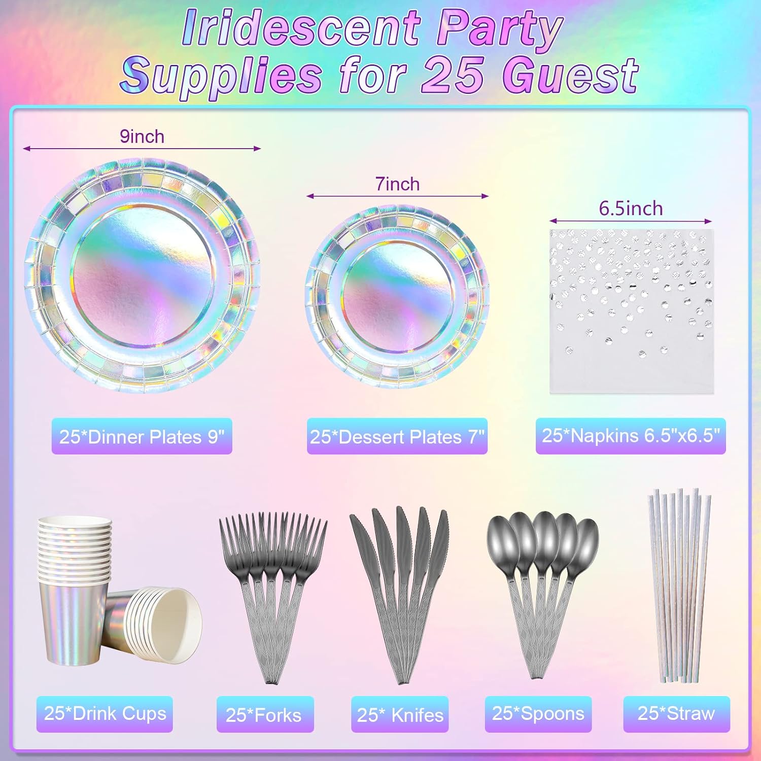 Iridescent Party Supplies Decorations Set for 25 Guests