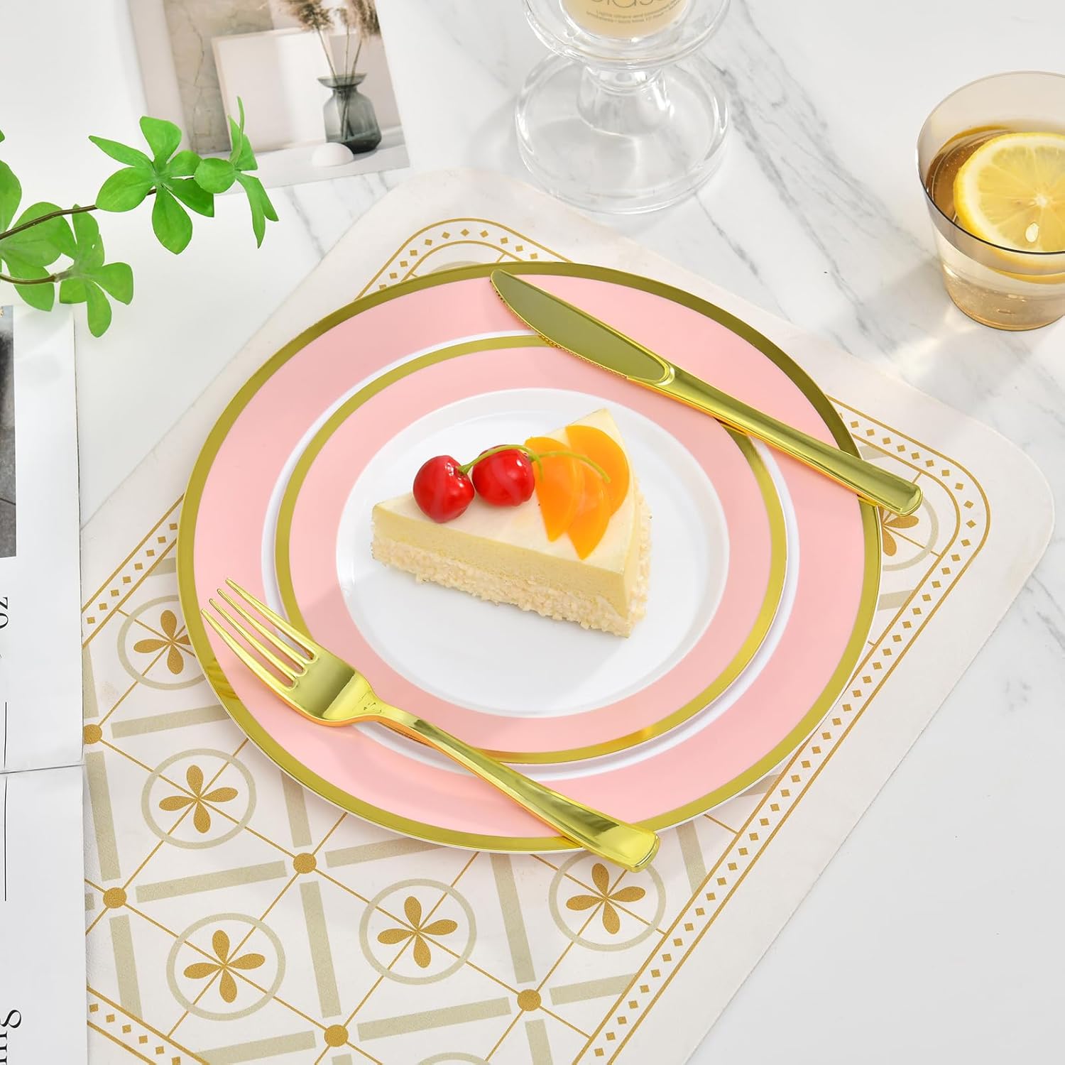 Glowserve 20 Pack Pink Plastic Plates for Parties