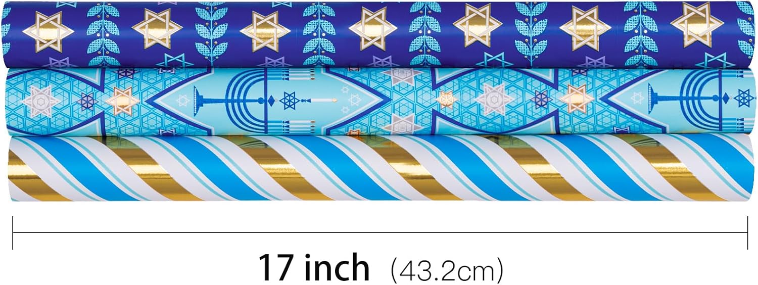 RUSPEPA Hanukkah Wrapping Paper Roll Set