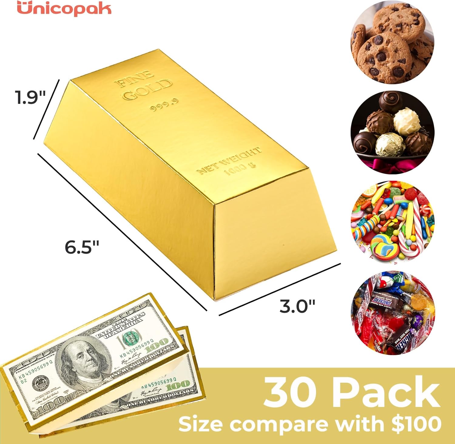 UnicoPak 30 Gold Bar Party Favor Boxes