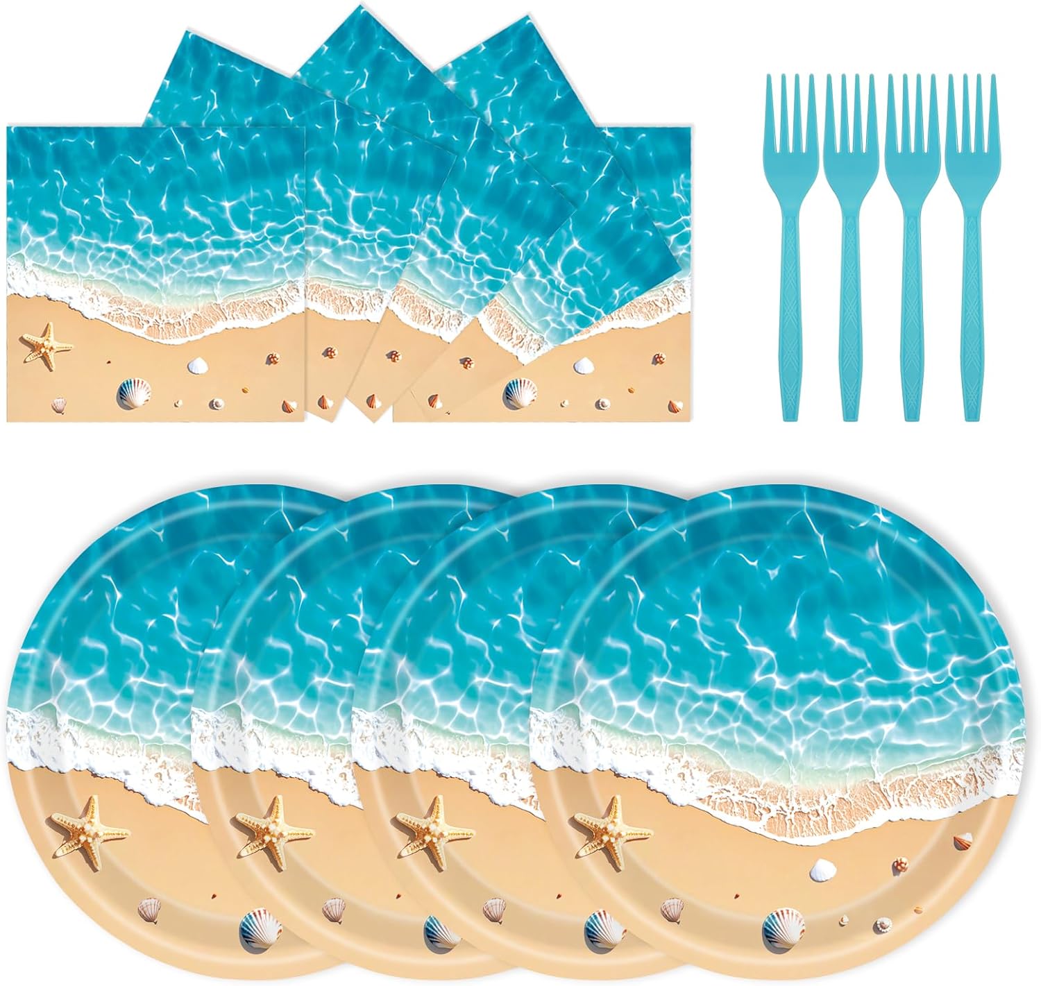 72PCS Ocean Themed Plates and Napkins Set