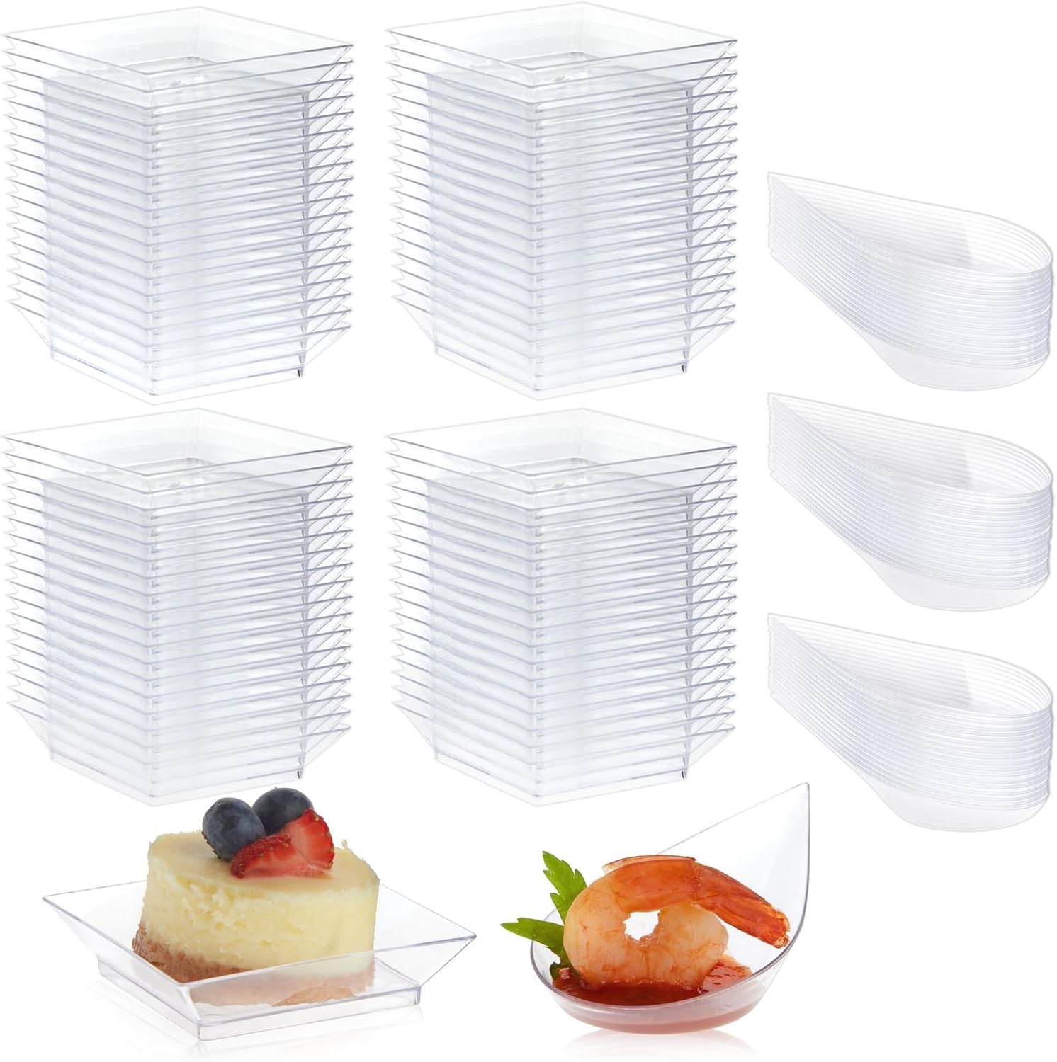 Juvale 72-Piece Mini Appetizer Set - Clear Plastic Plates and Tear Drop Spoons