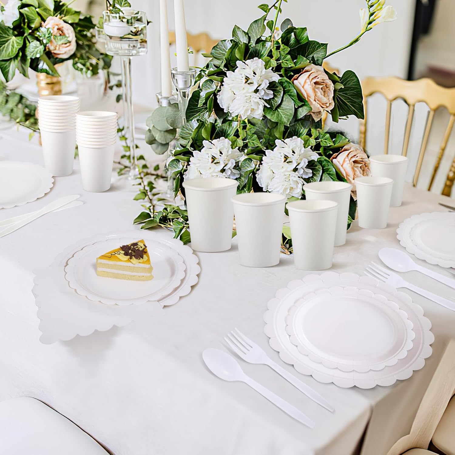 175 Pcs White Party Supplies Set with Plates Cups Napkins Cutlery
