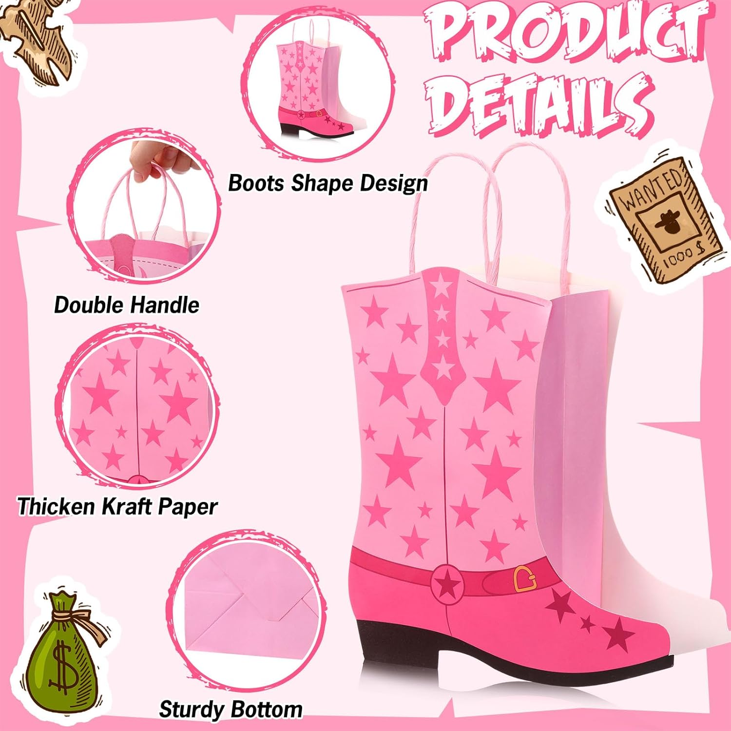 16 Pcs Western Boots Gift Bags with Handles