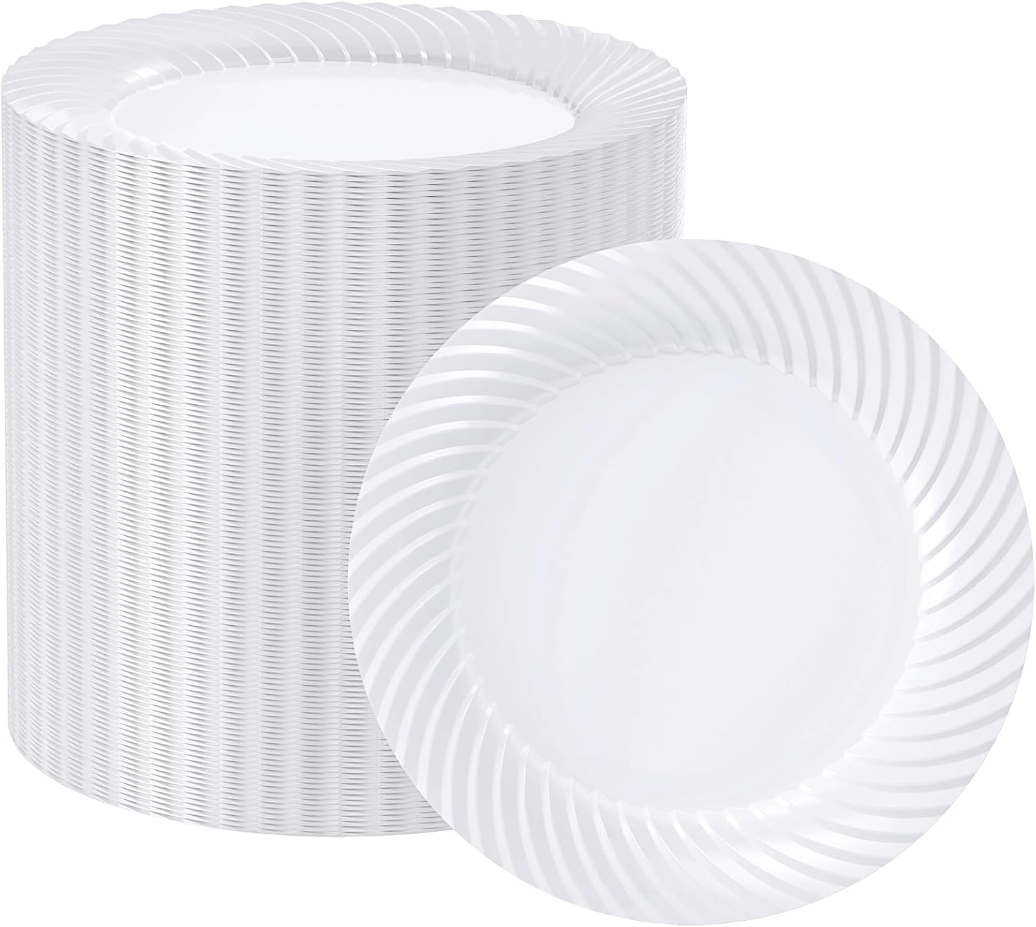 FOCUSLINE 7 Inch White Plastic Plates 100 Count