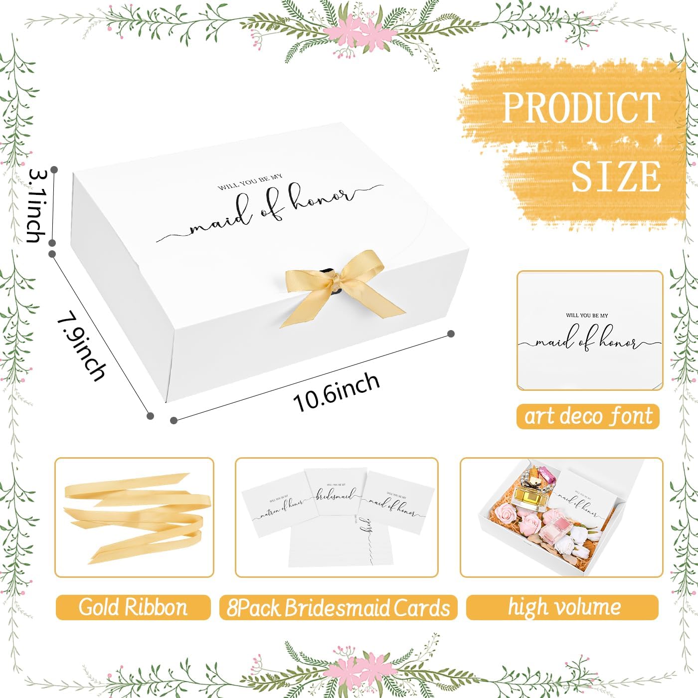 8 Pack Bridesmaid Proposal Boxes with Cards and Ribbons