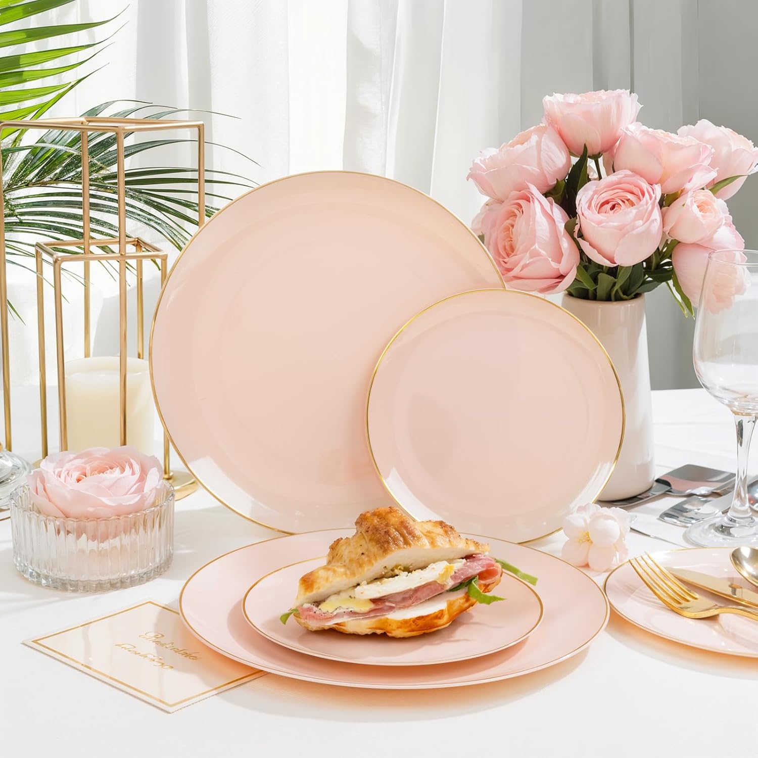 PULOTE 200 Pieces Pink Plastic Plates - Wedding Party