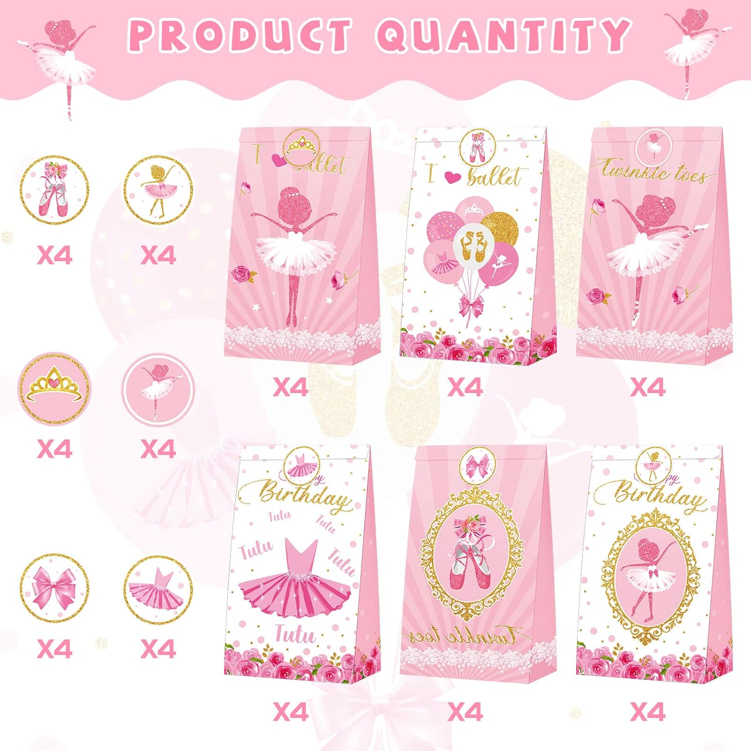 Jecery 24 Pcs Mini Ballerina Gift Bags for Birthday Parties