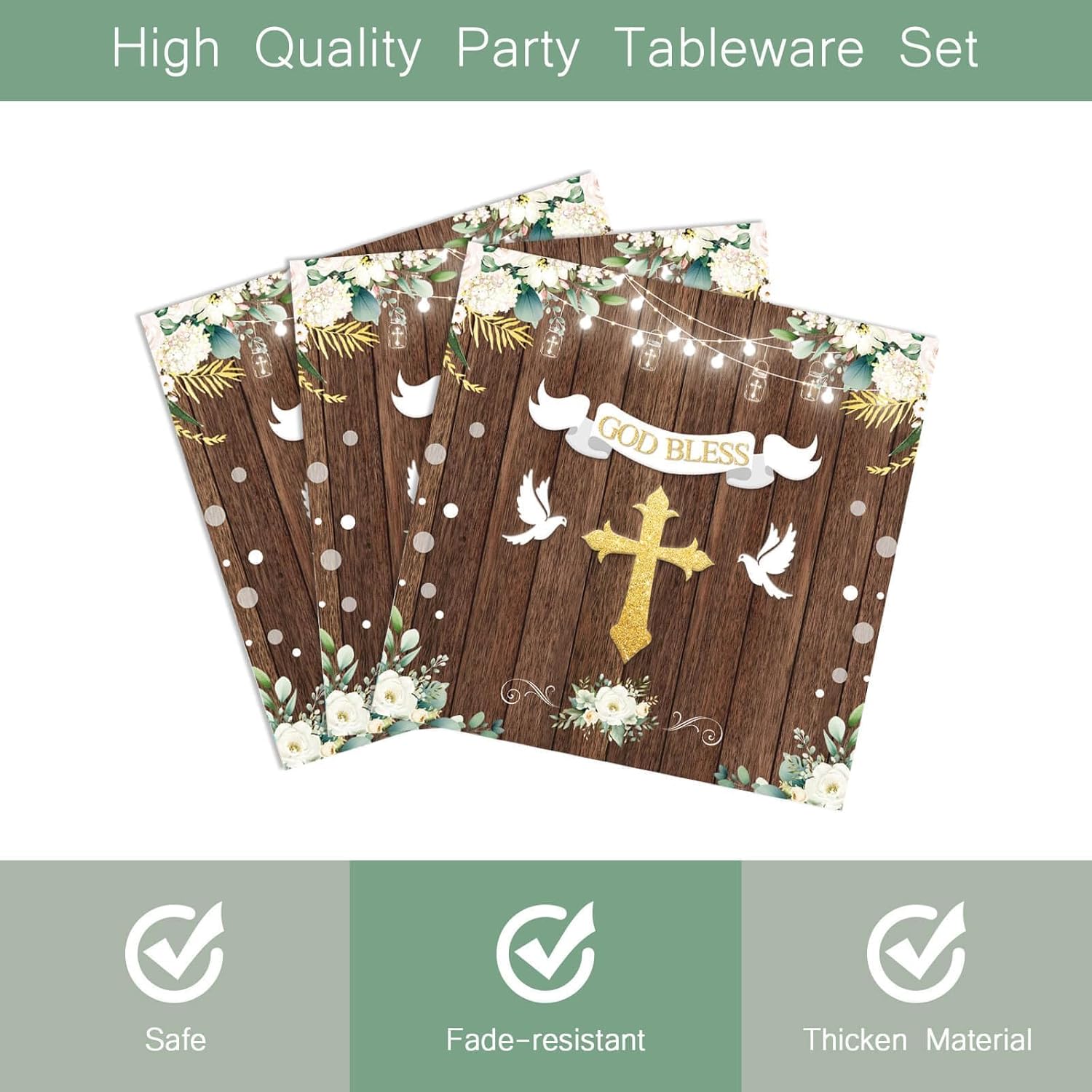 96Pcs God Bless Party Supplies Plates Set for 24 Guests