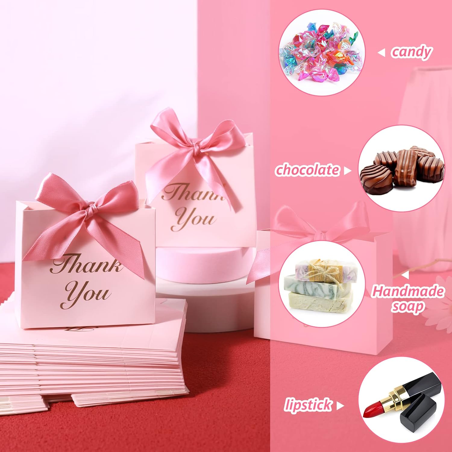 VGOODALL 24PCS Pink Thank You Gift Bags with Bow Ribbon