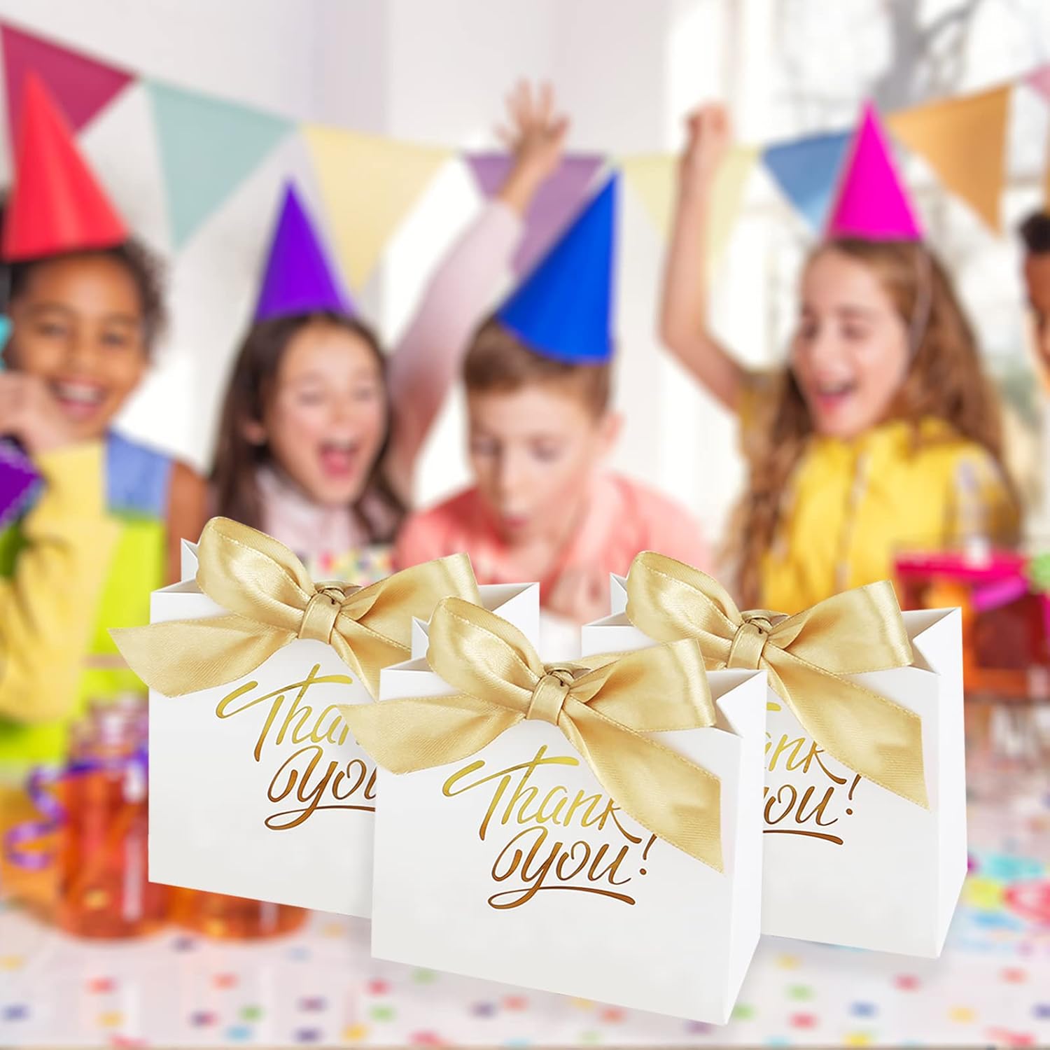 KPOSIYA 50 Pack White Gift Bags with Bow Ribbon