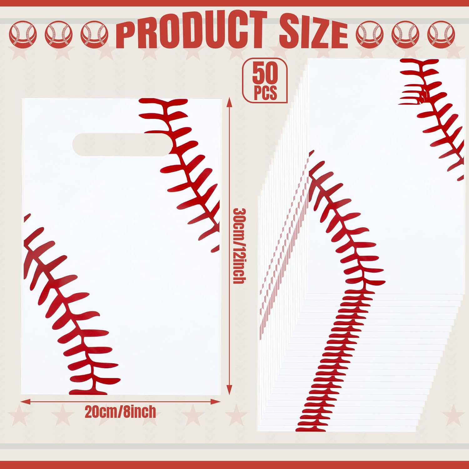 Yeaqee 50 Pack Baseball Gift Bags with Handle