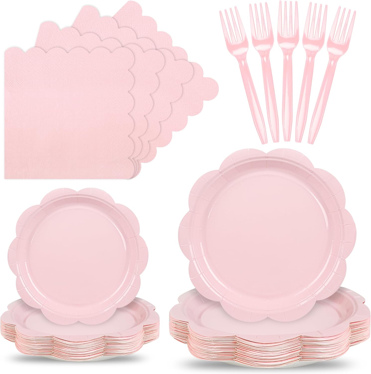 96 Pcs Pink Paper Plates and Napkins Set for 24 Guests