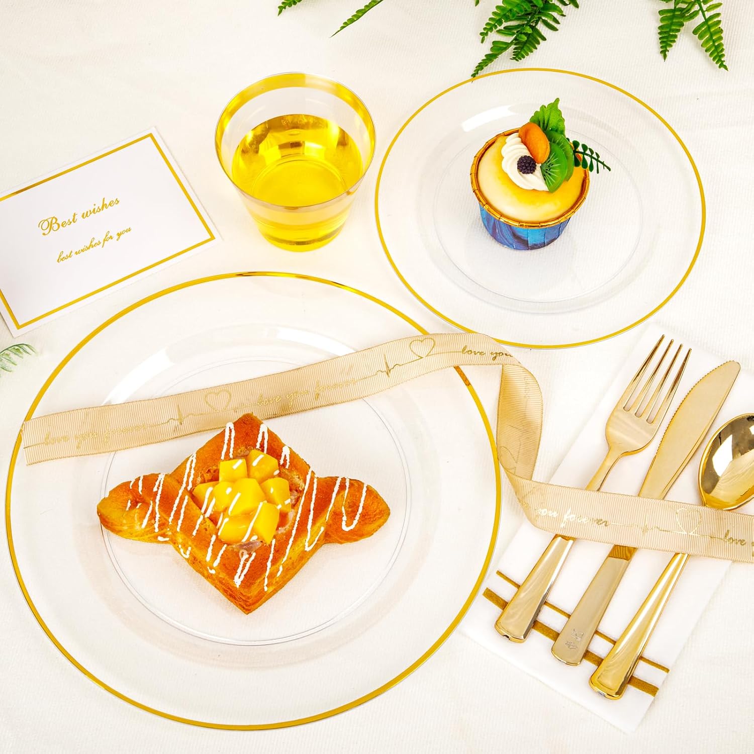 SUT 350Pcs Plastic Dinnerware Set for 50 Guests