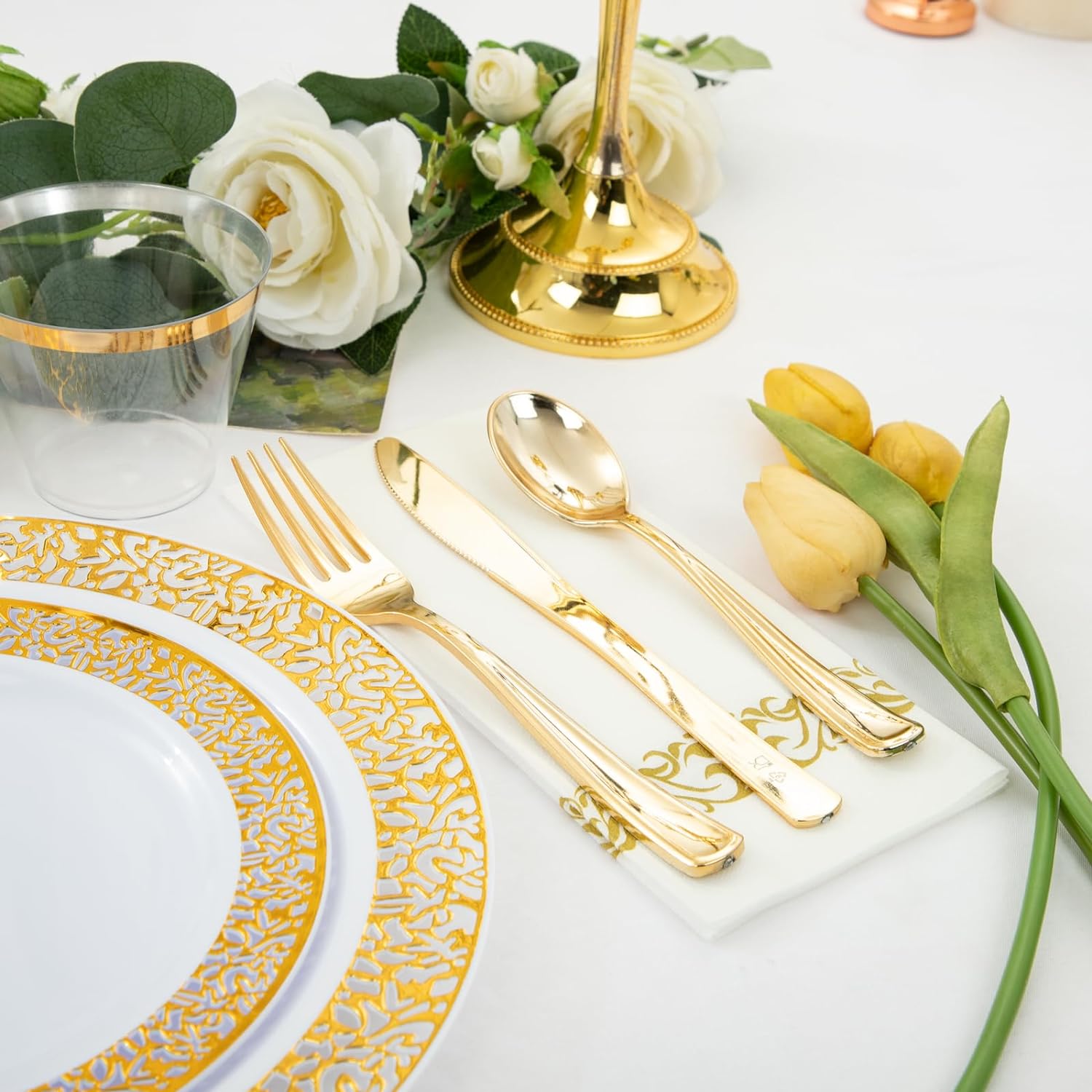 WELLIFE 350Pcs Gold Dinnerware Set for Parties