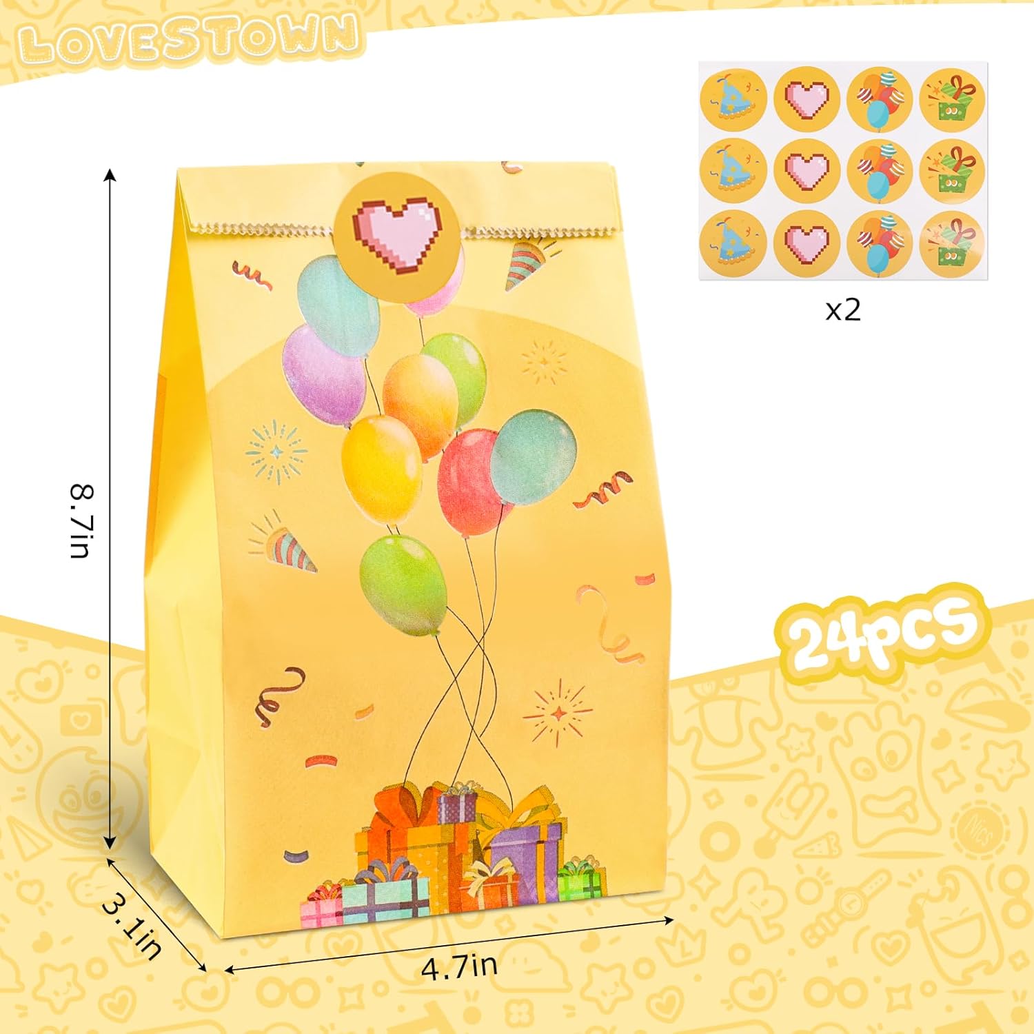 LovesTown 24 Pack Party Favor Bags with Stickers