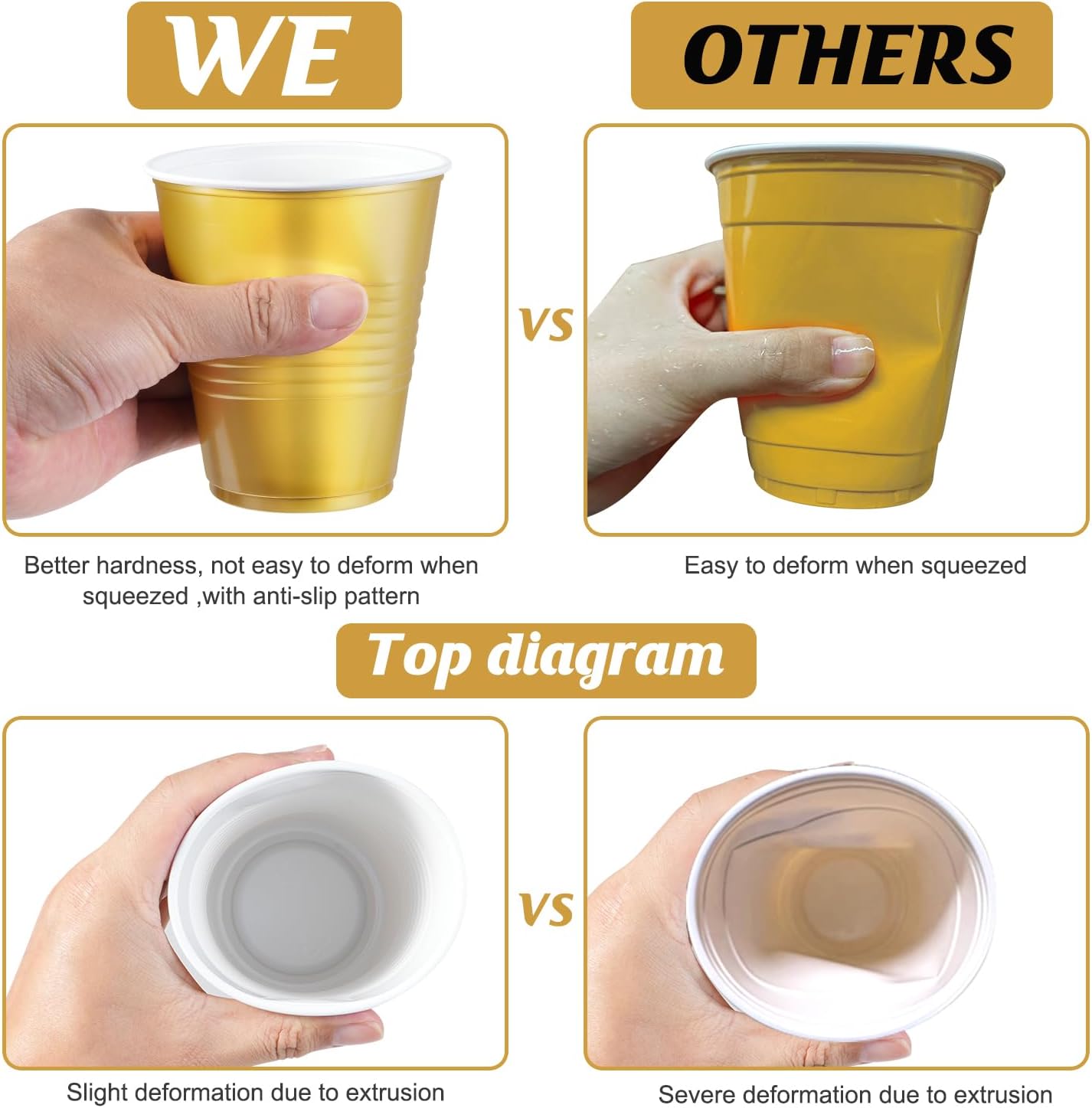 100 Pcs Black and Gold Plastic Cups 12 Oz for Party