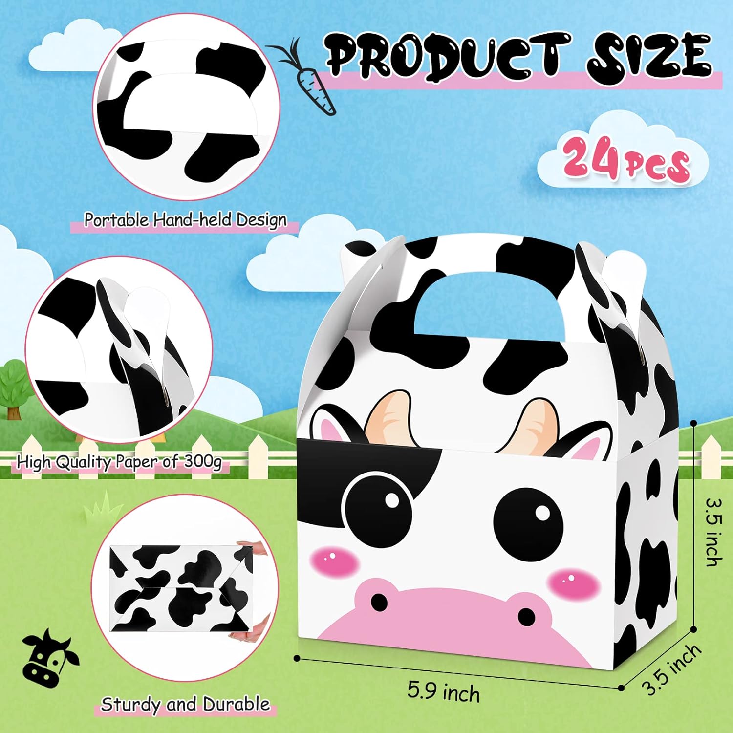 24 Pack Cow Party Treat Boxes for Farm Animals