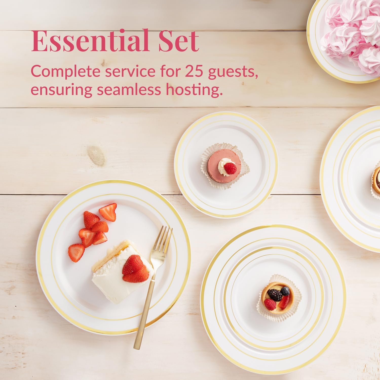 Prestee 50-Piece Gold Rimmed Plastic Plates Set