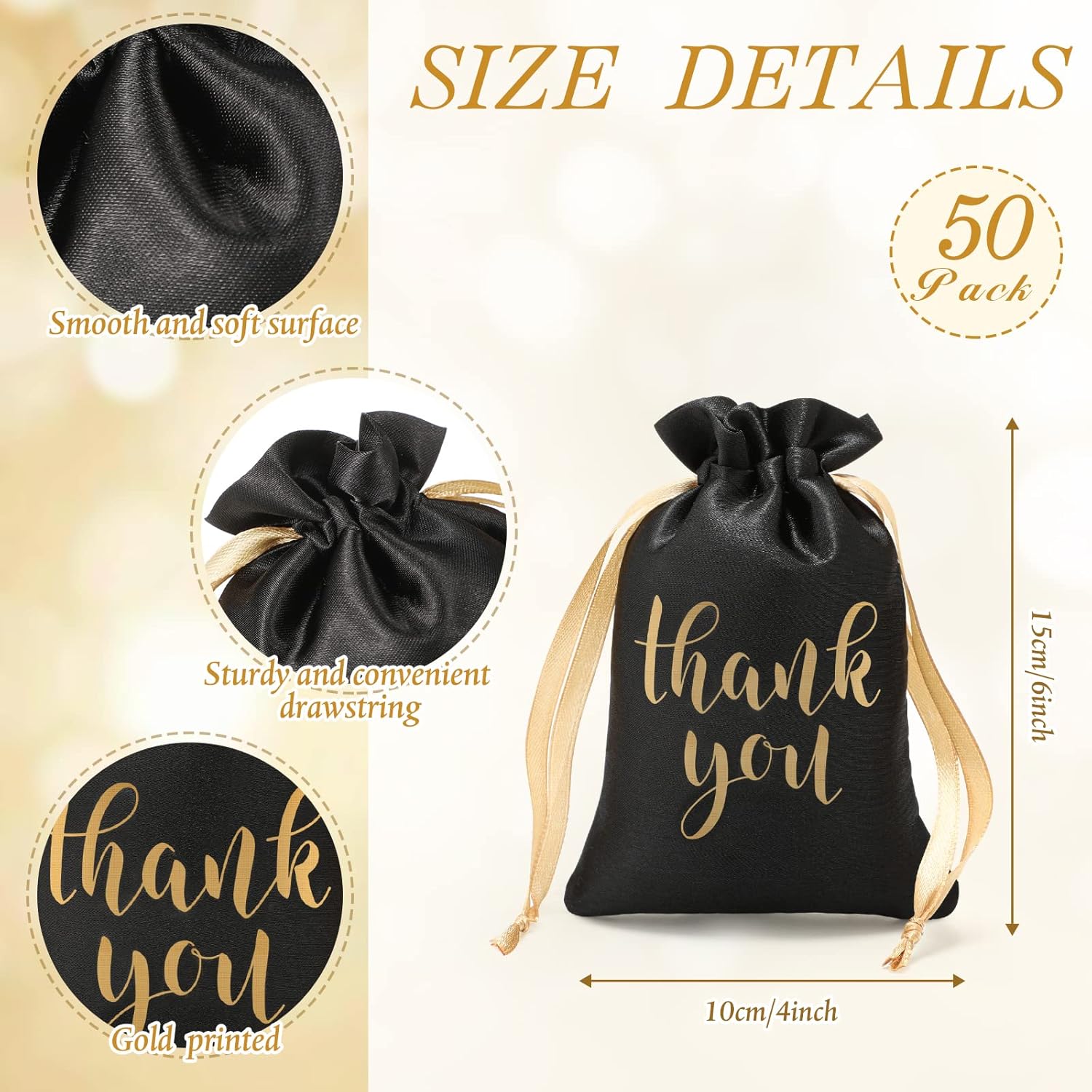 Sieral 50 Pcs Drawstring Thank You Satin Gift Bags