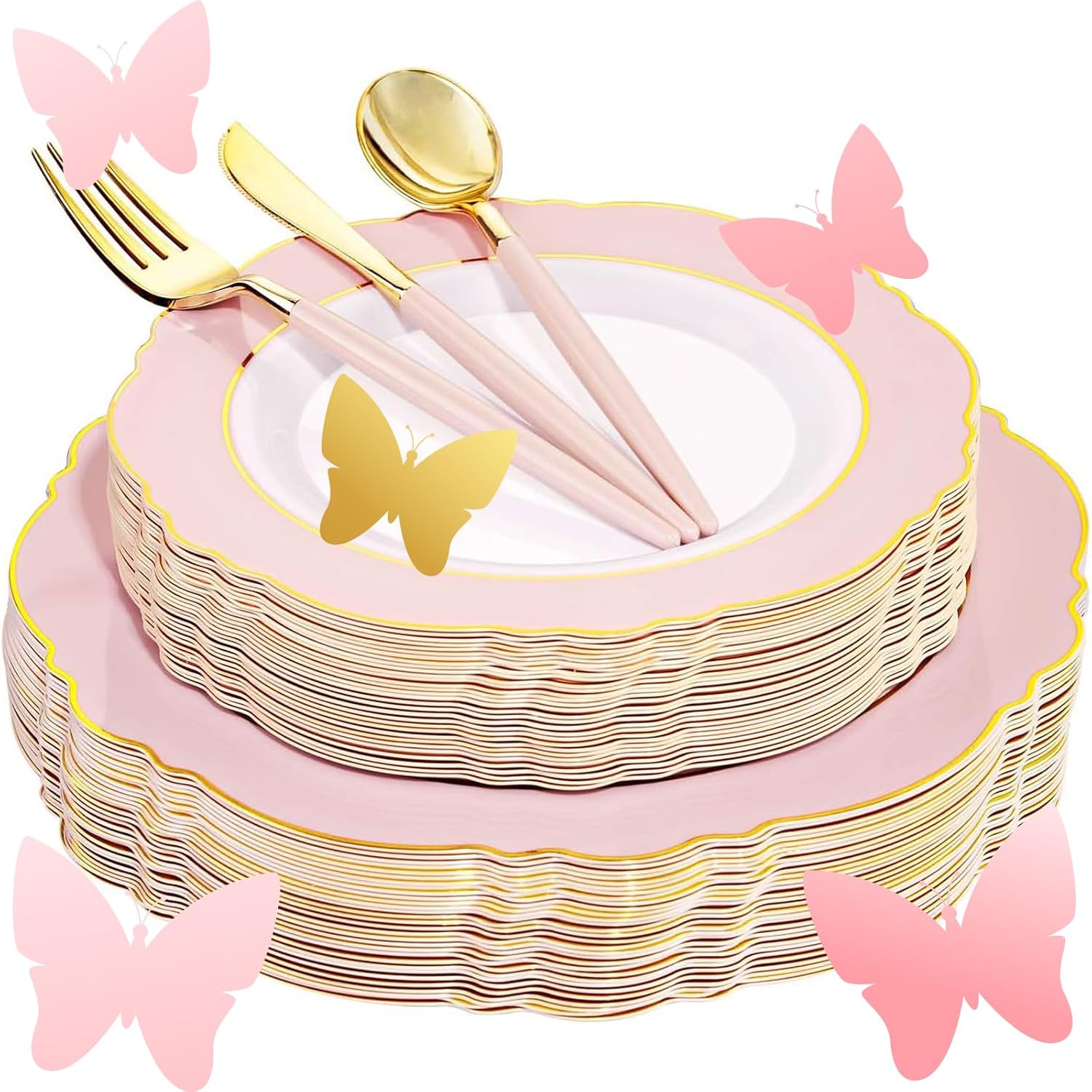WDF 30 Guest Pink Gold Plastic Plates Set