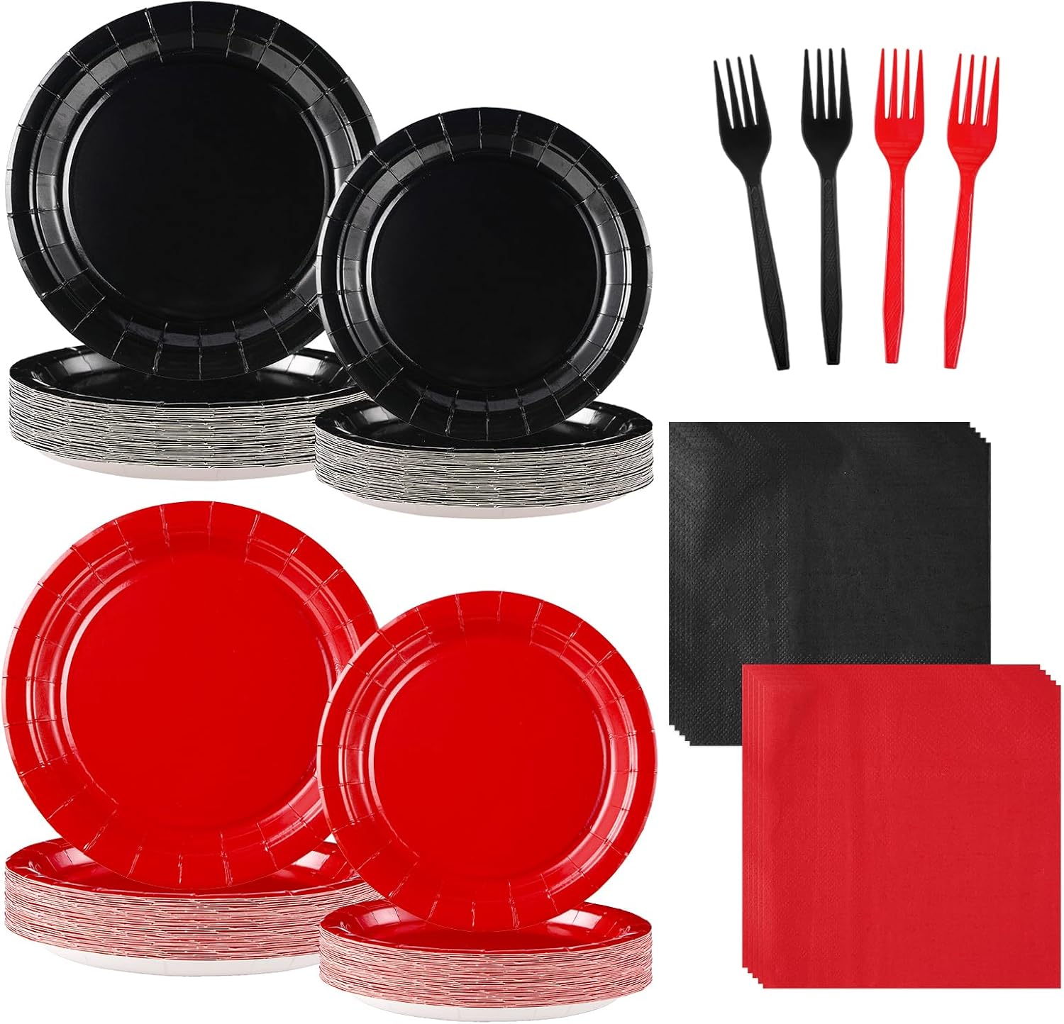 96 Pcs Red and Black Party Plates and Napkins Set