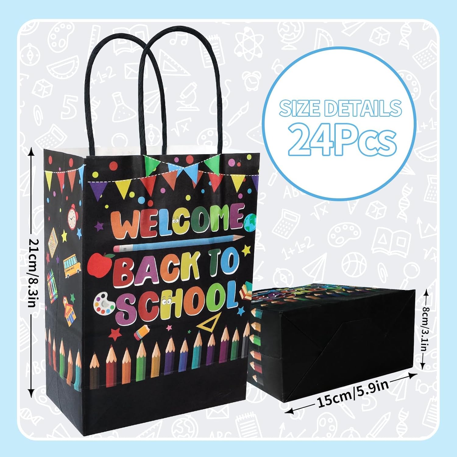 24 Pieces Back to School Kraft Paper Bags with Handles