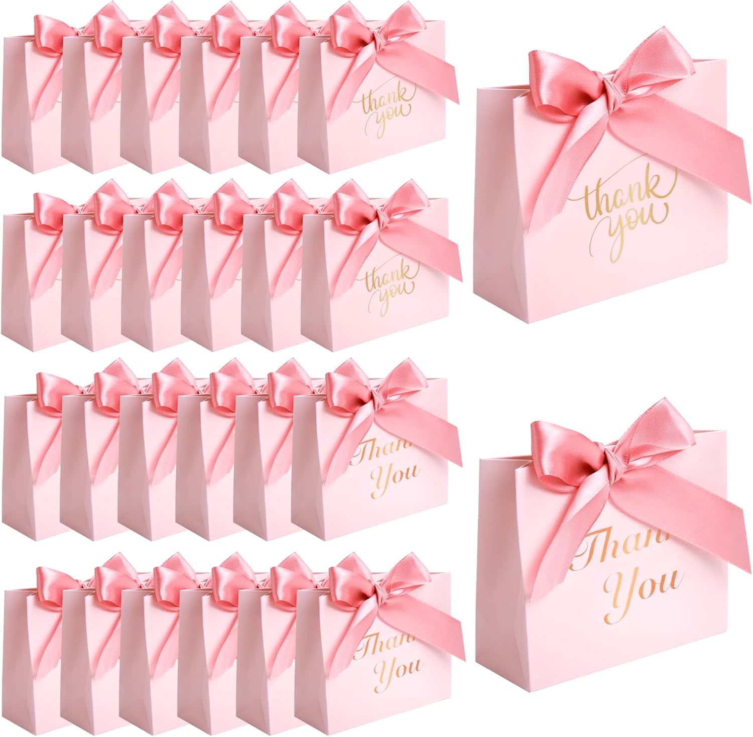 VGOODALL 24PCS Pink Thank You Gift Bags with Bow Ribbon