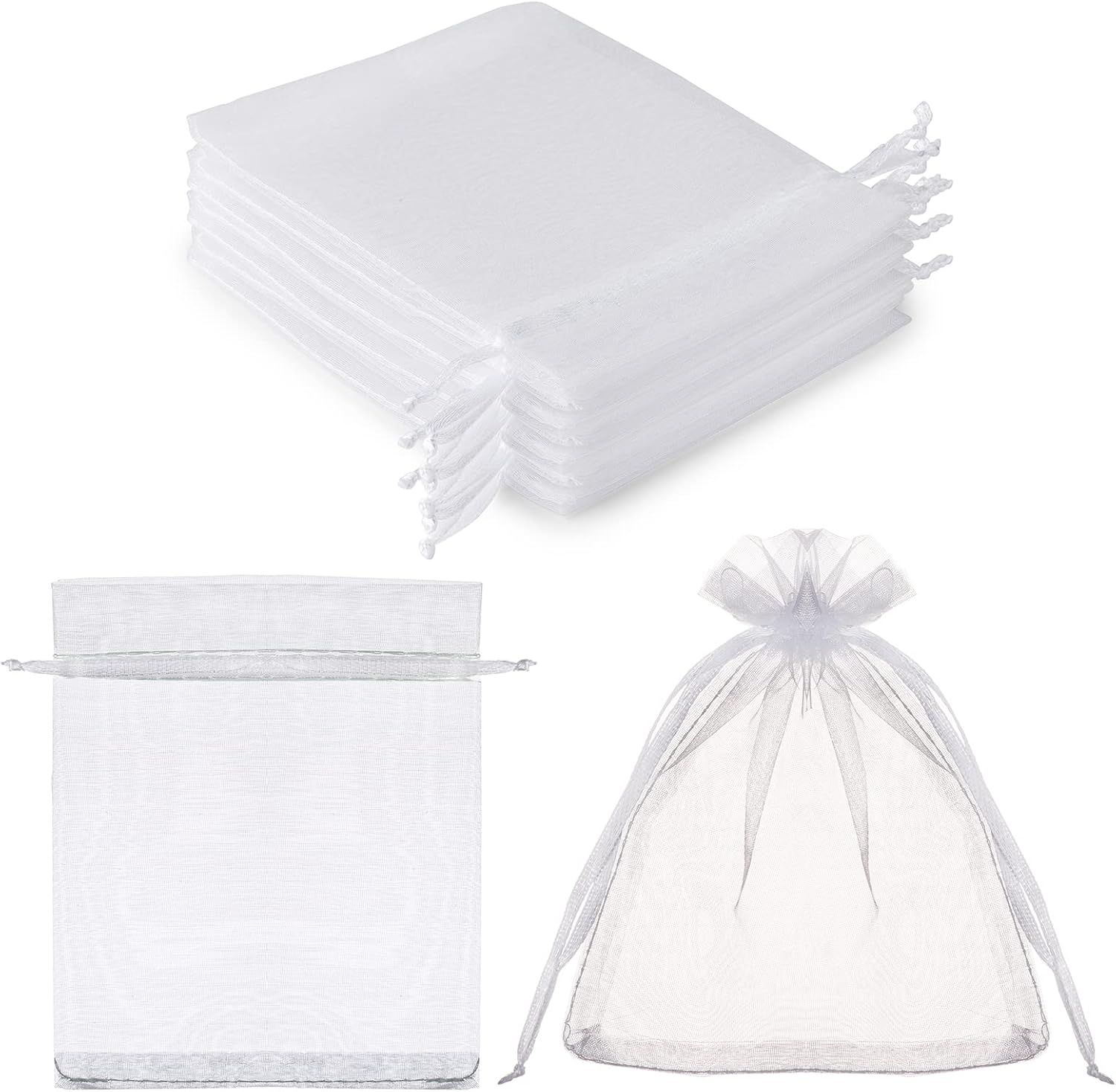 100PCS White Organza Bags 3x4 Inches Drawstring Gift Pouch