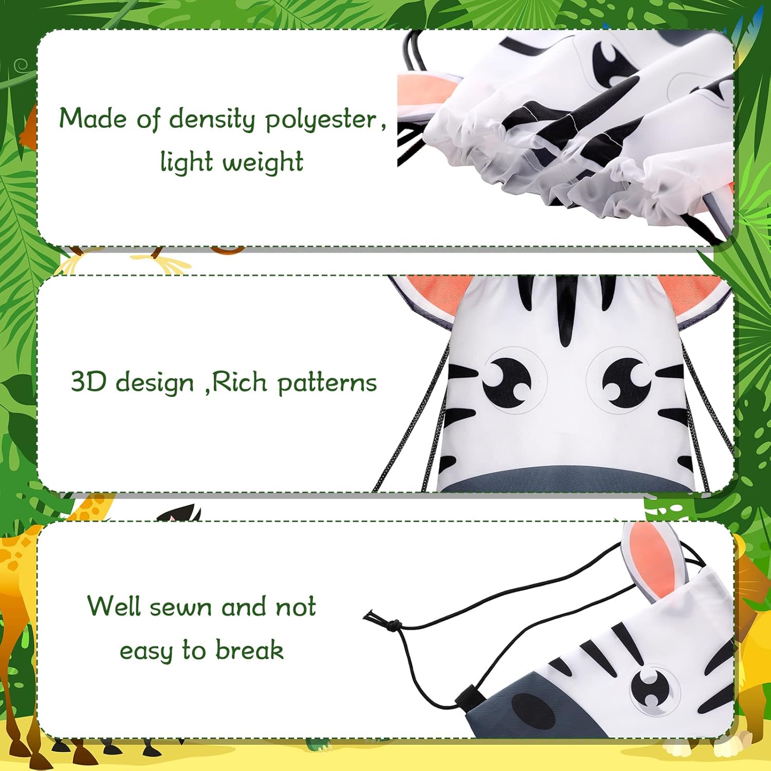 Hillban 16 Pcs Animal Drawstring Bags for Kids Party