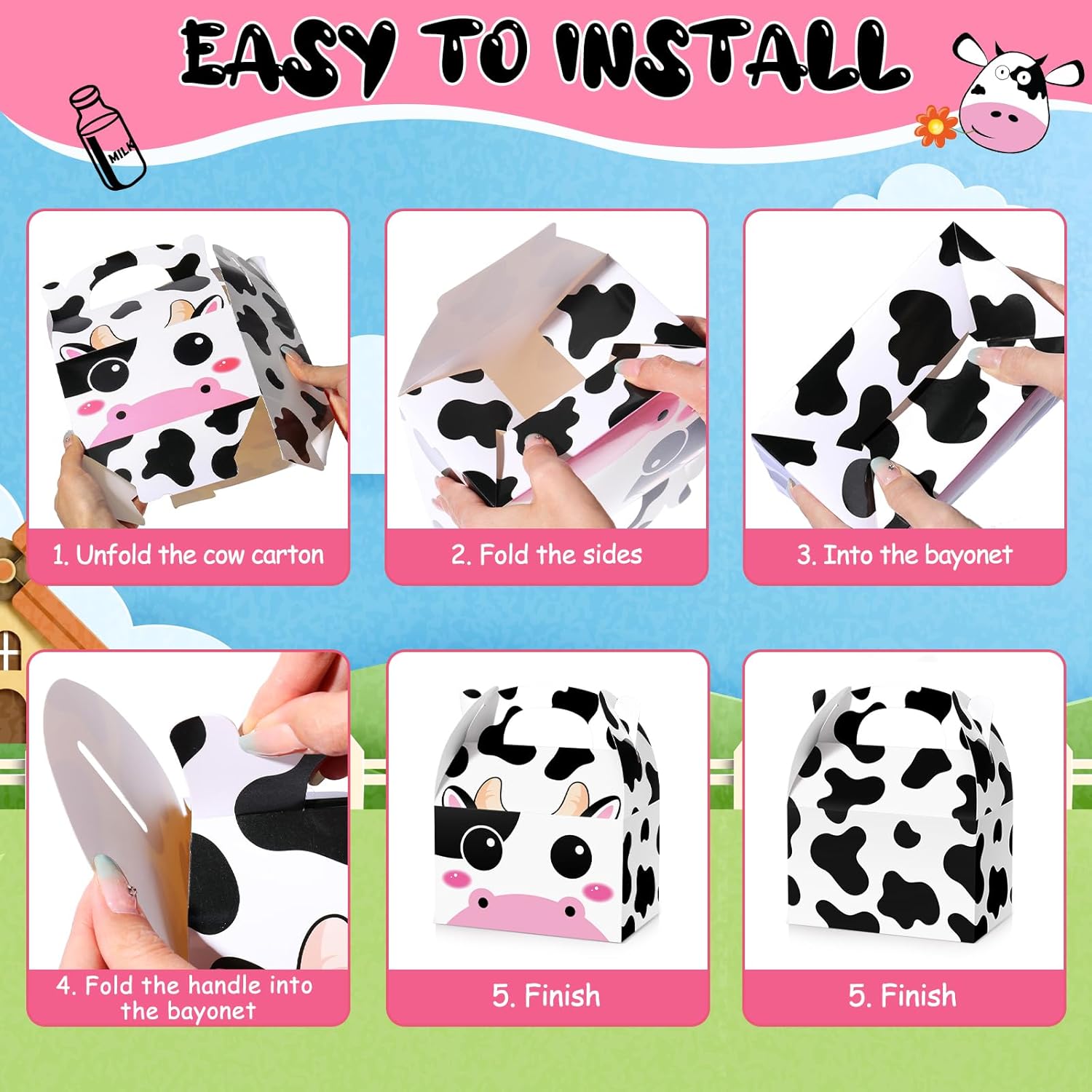 24 Pack Cow Party Treat Boxes for Farm Animals