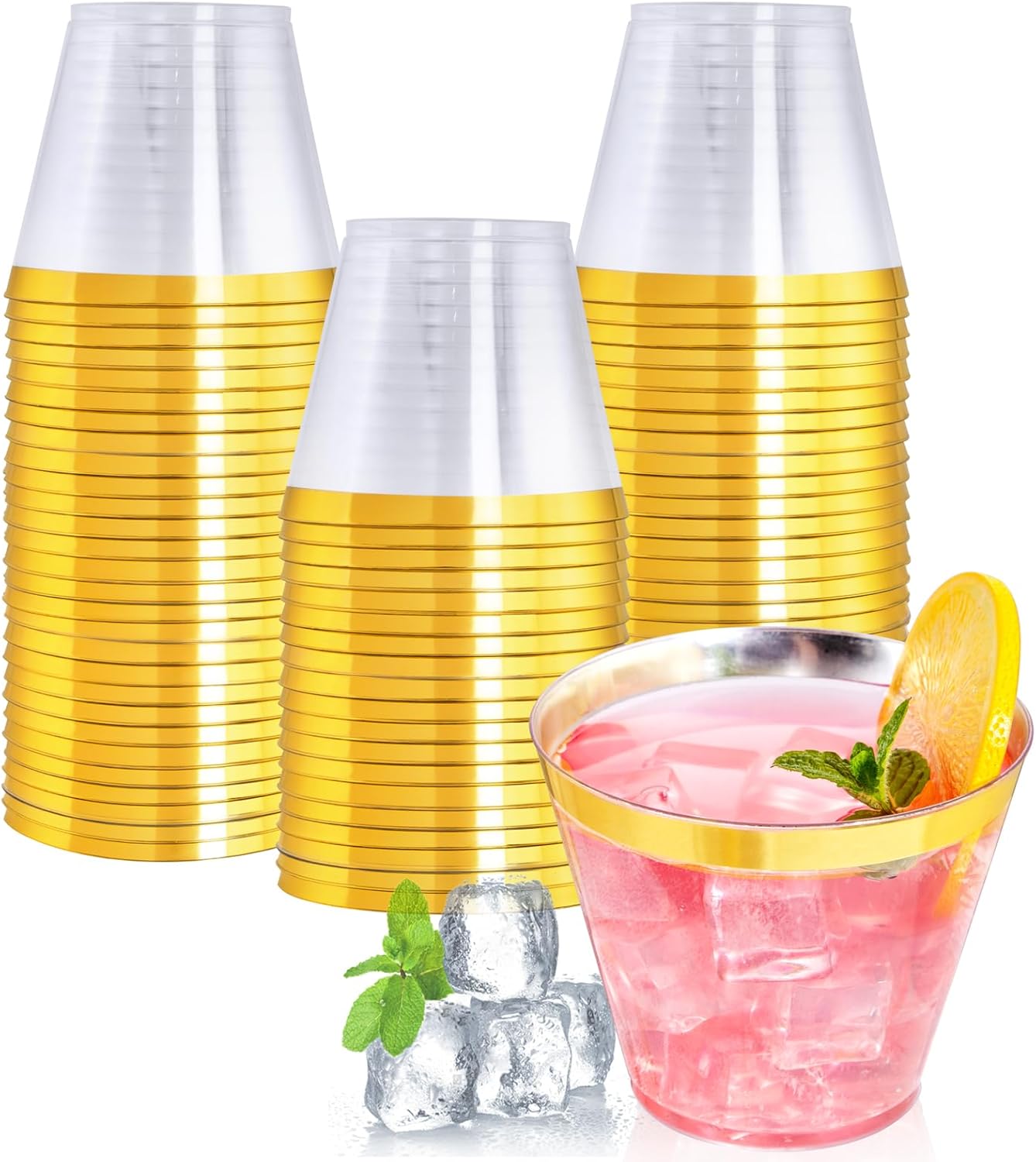 I00000 60PCS Gold Plastic Cups 9 oz Clear Disposable